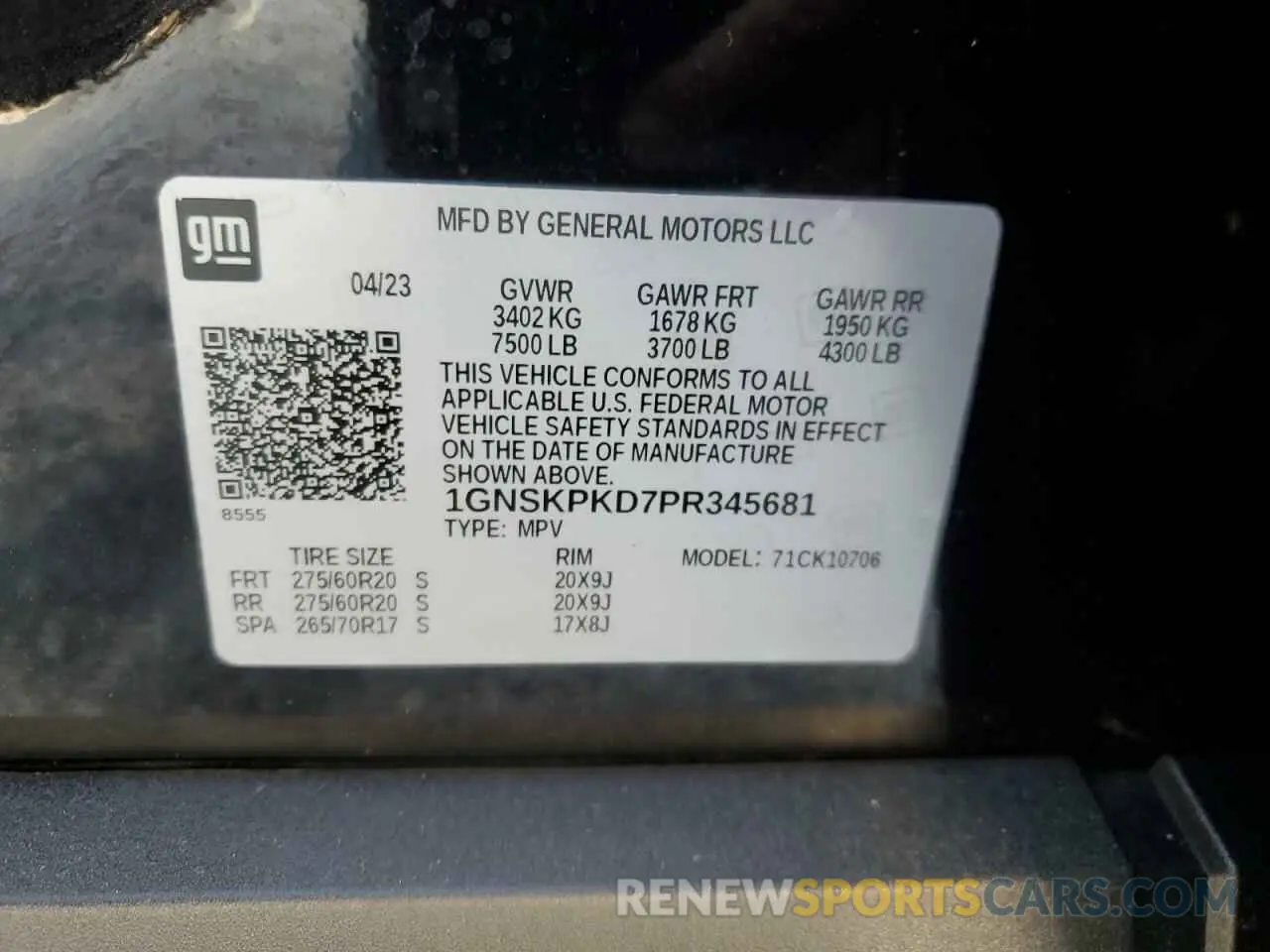 15 fotografías del automóvil dañado 1GNSKPKD7PR345681 CHEVROLET TAHOE 2023