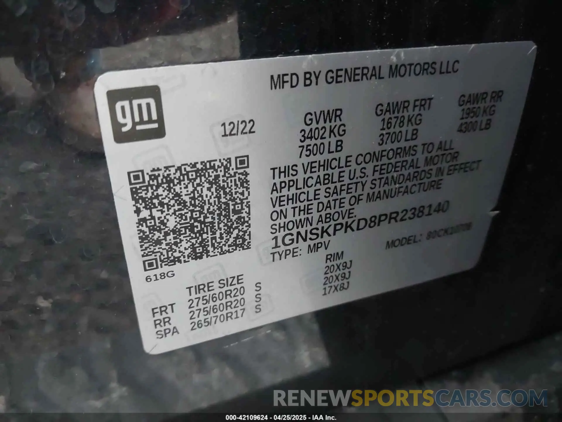 9 fotografías del automóvil dañado 1GNSKPKD8PR238140 CHEVROLET TAHOE 2023