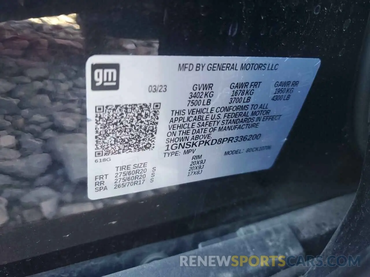 15 fotografías del automóvil dañado 1GNSKPKD8PR336200 CHEVROLET TAHOE 2023