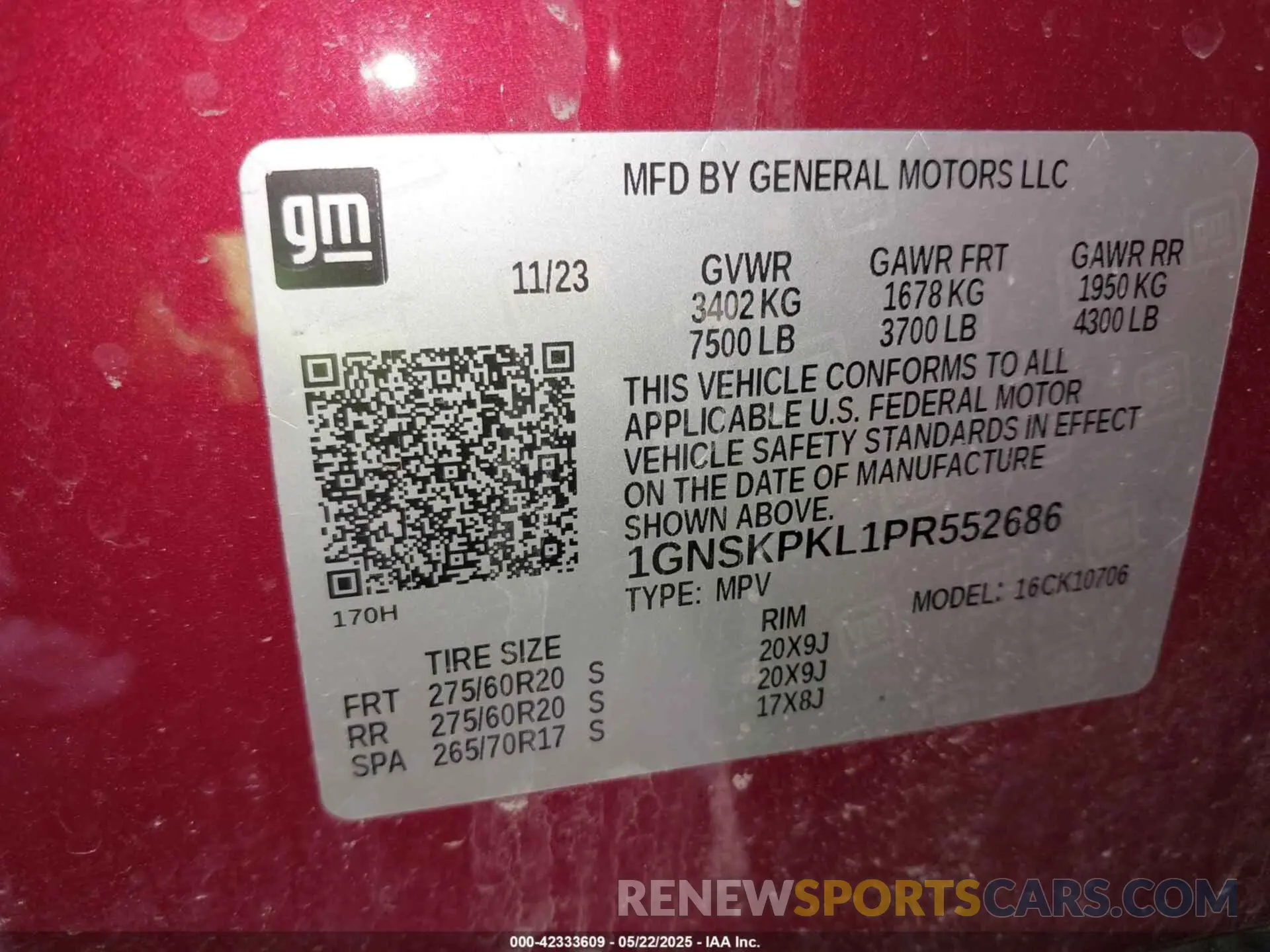 9 fotografías del automóvil dañado 1GNSKPKL1PR552686 CHEVROLET TAHOE 2023