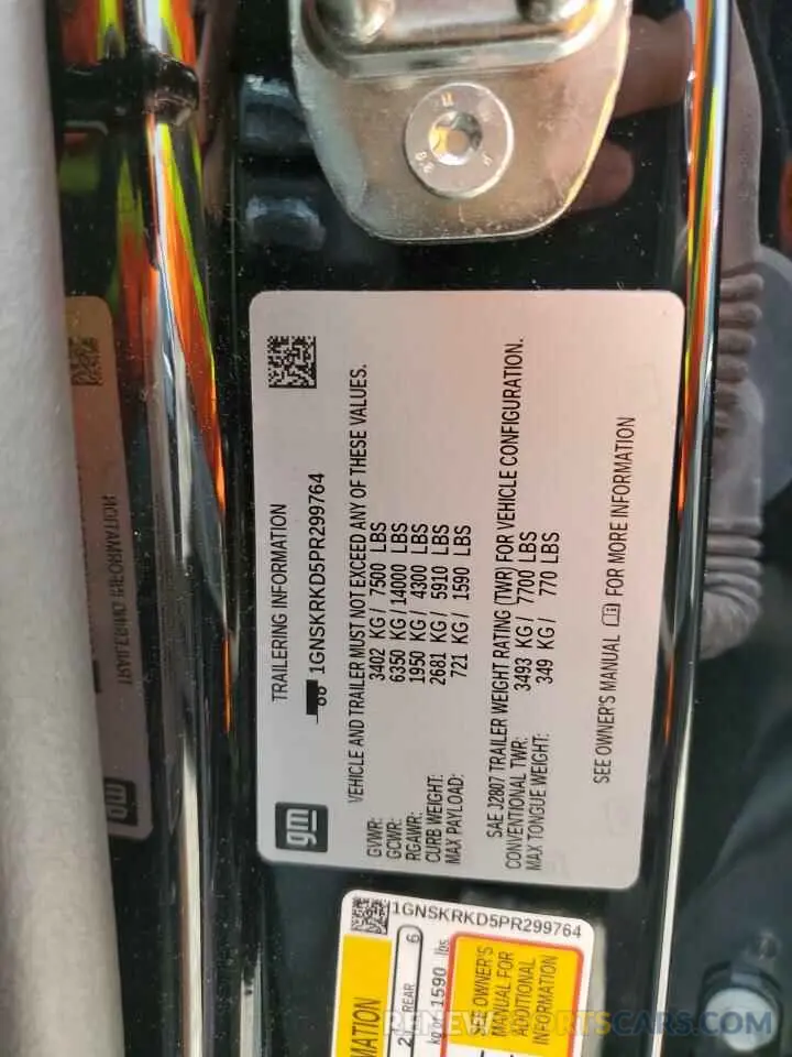 14 fotografías del automóvil dañado 1GNSKRKD5PR299764 CHEVROLET TAHOE 2023