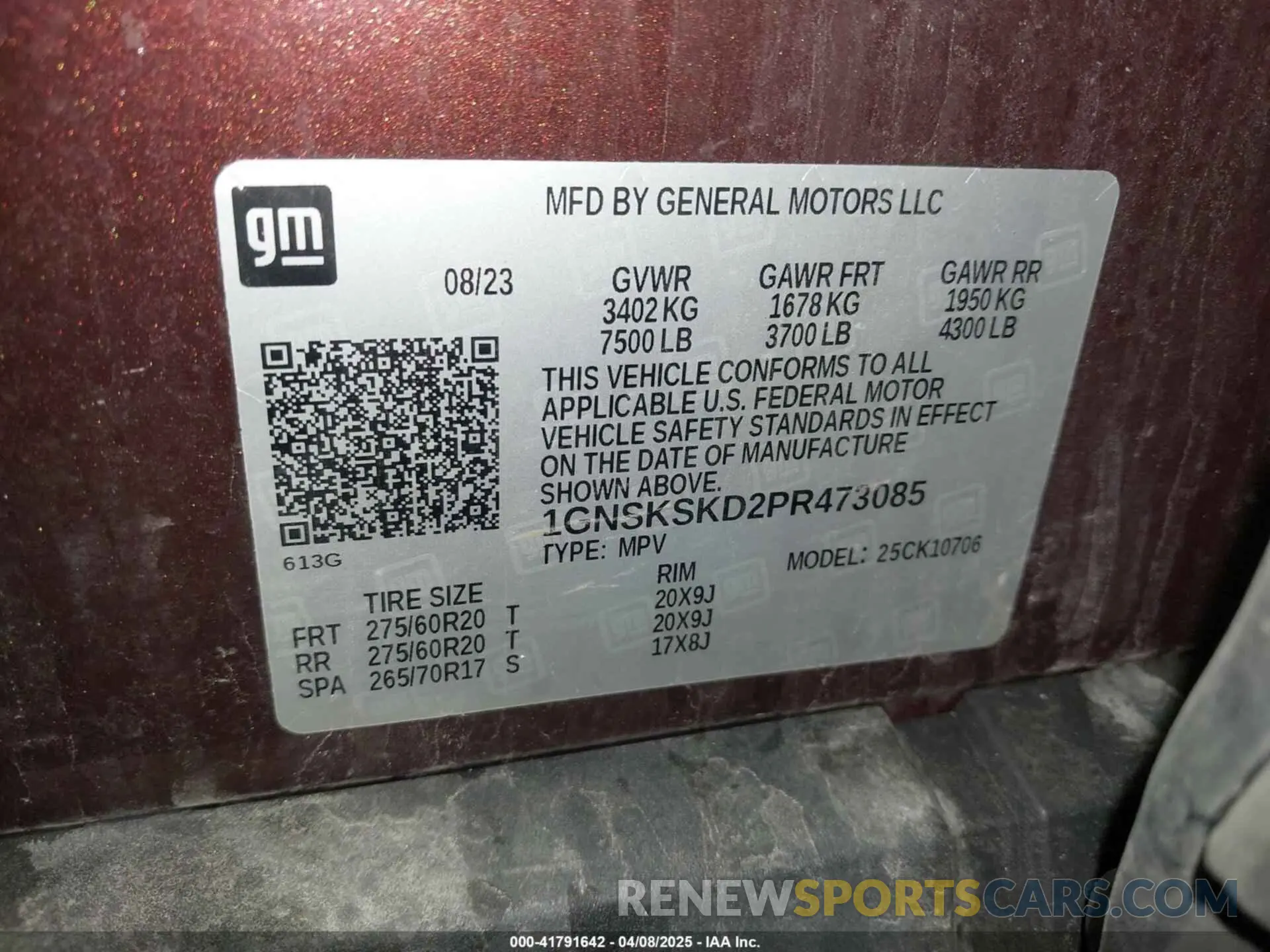 9 fotografías del automóvil dañado 1GNSKSKD2PR473085 CHEVROLET TAHOE 2023