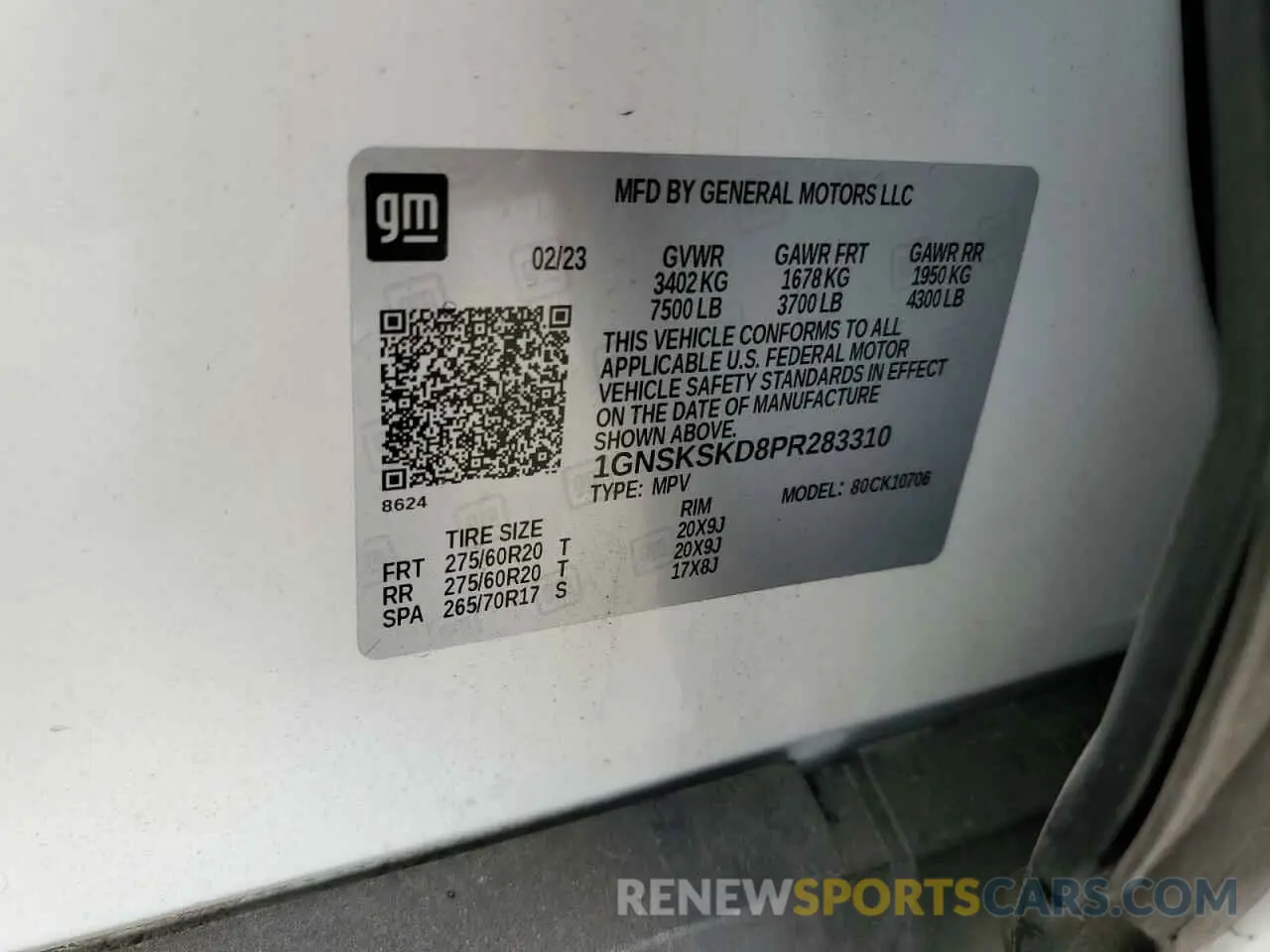 14 fotografías del automóvil dañado 1GNSKSKD8PR283310 CHEVROLET TAHOE 2023