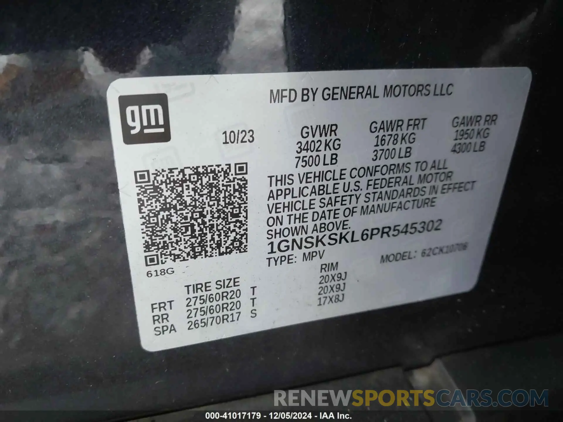 9 fotografías del automóvil dañado 1GNSKSKL6PR545302 CHEVROLET TAHOE 2023