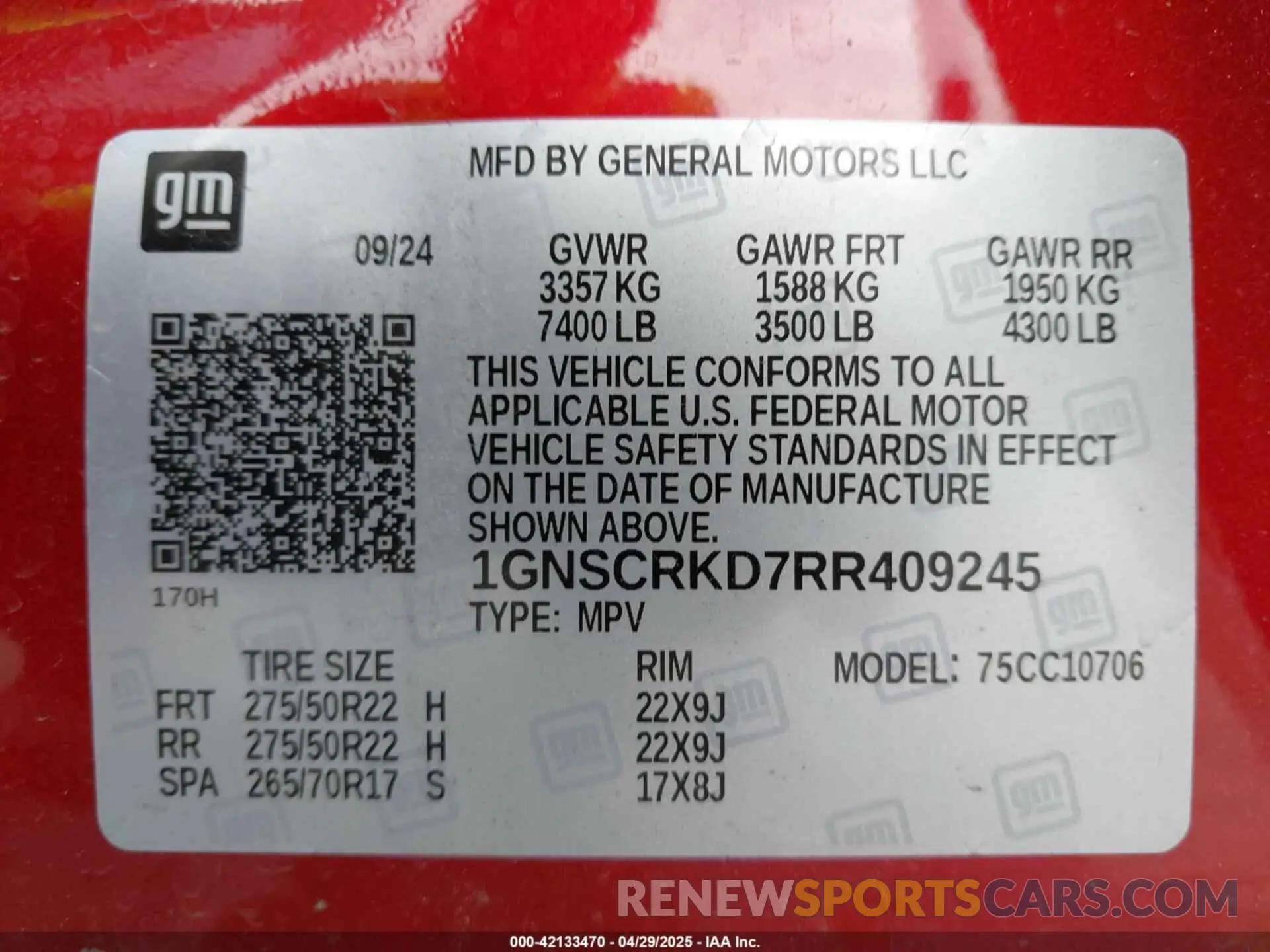 9 fotografías del automóvil dañado 1GNSCRKD7RR409245 CHEVROLET TAHOE 2024