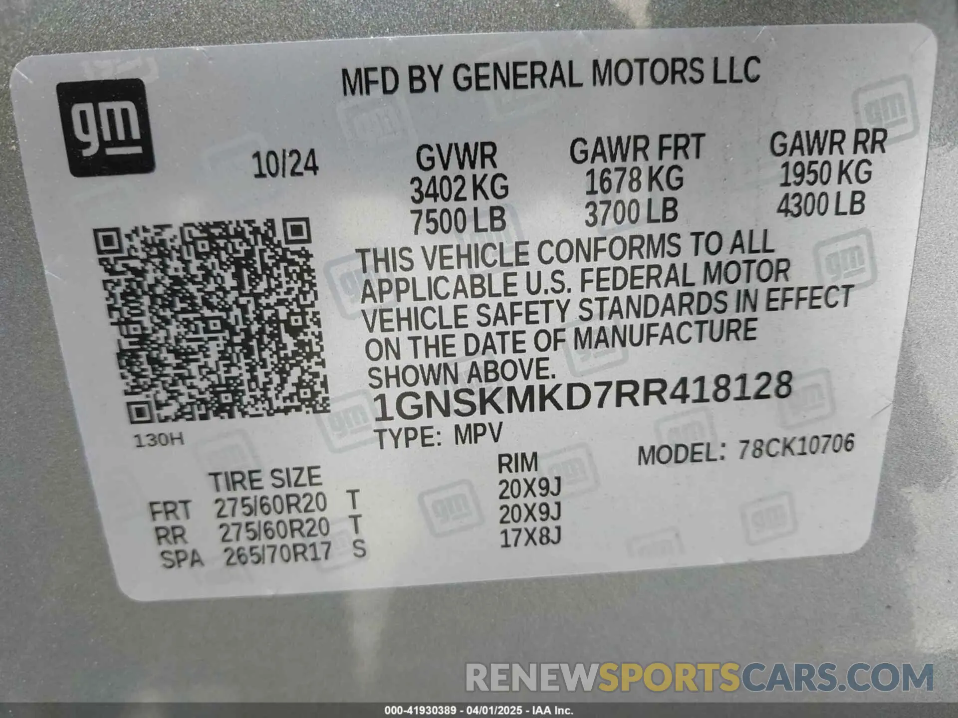 9 fotografías del automóvil dañado 1GNSKMKD7RR418128 CHEVROLET TAHOE 2024