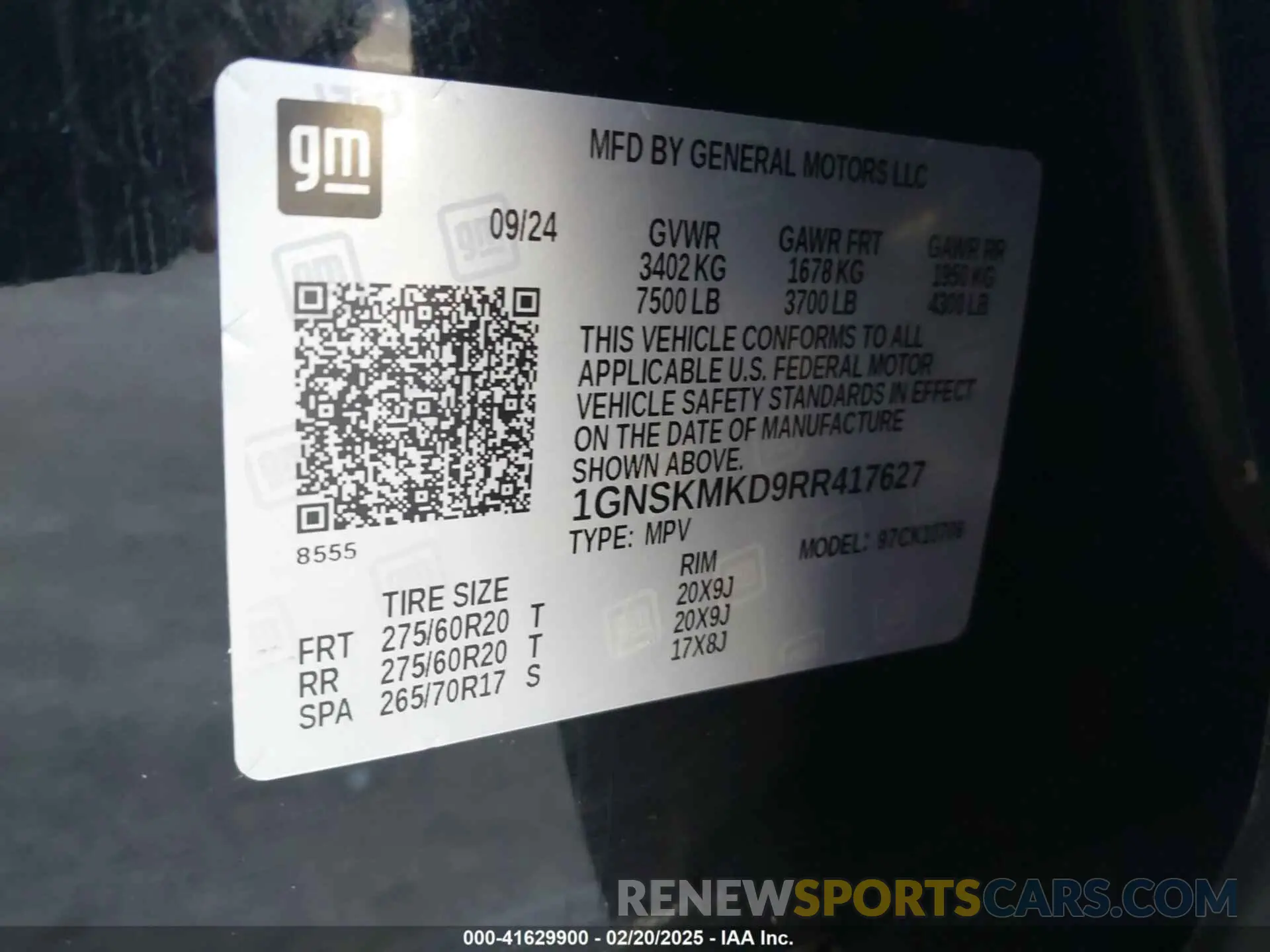 9 fotografías del automóvil dañado 1GNSKMKD9RR417627 CHEVROLET TAHOE 2024