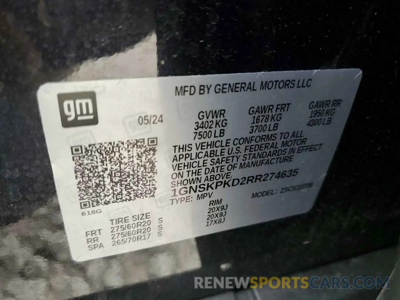 14 fotografías del automóvil dañado 1GNSKPKD2RR274635 CHEVROLET TAHOE 2024