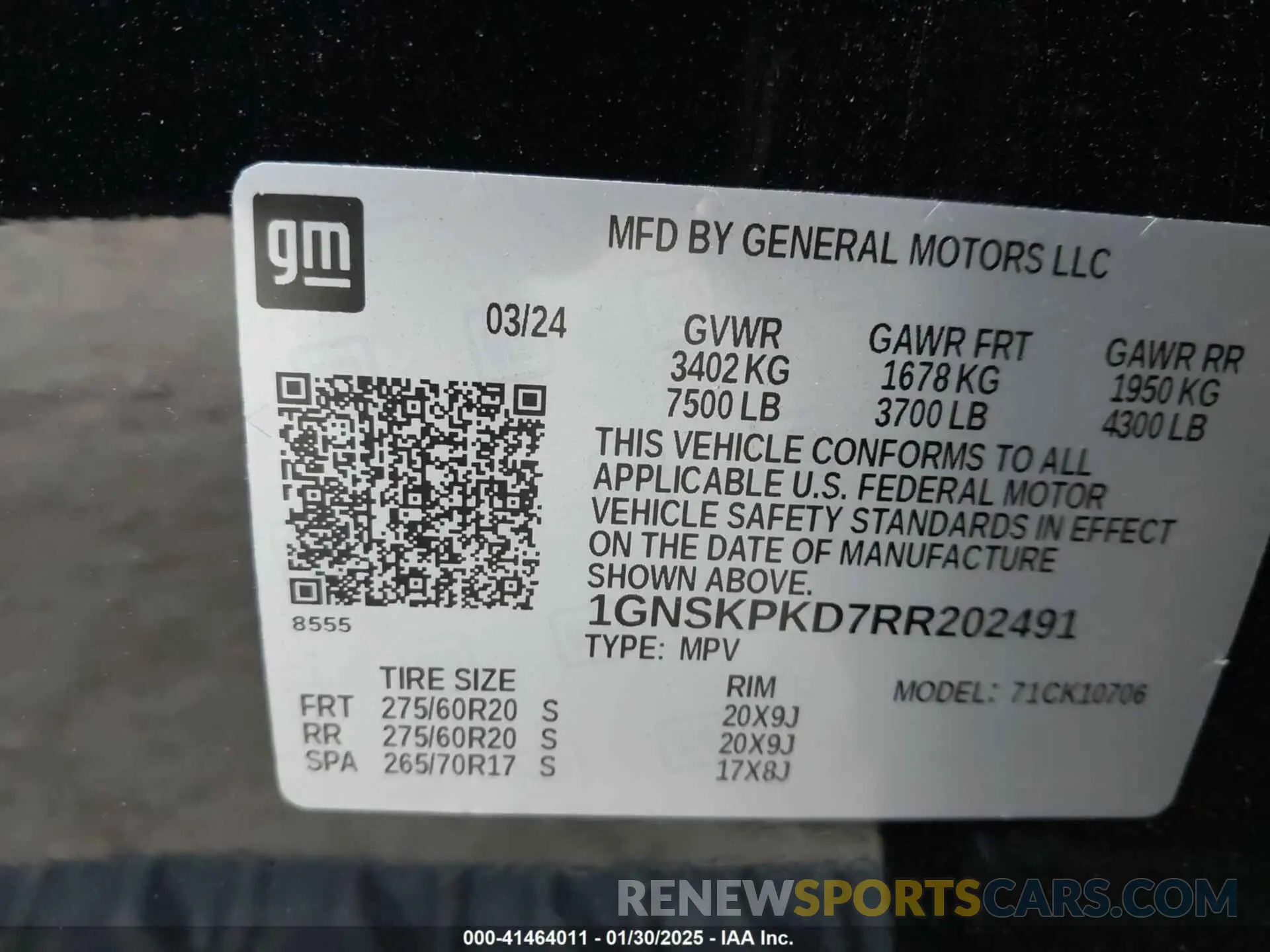 9 fotografías del automóvil dañado 1GNSKPKD7RR202491 CHEVROLET TAHOE 2024
