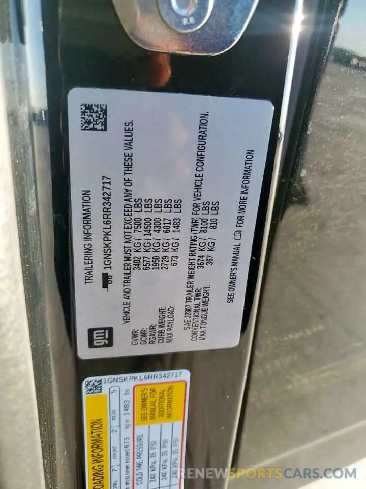 14 fotografías del automóvil dañado 1GNSKPKL6RR342717 CHEVROLET TAHOE 2024