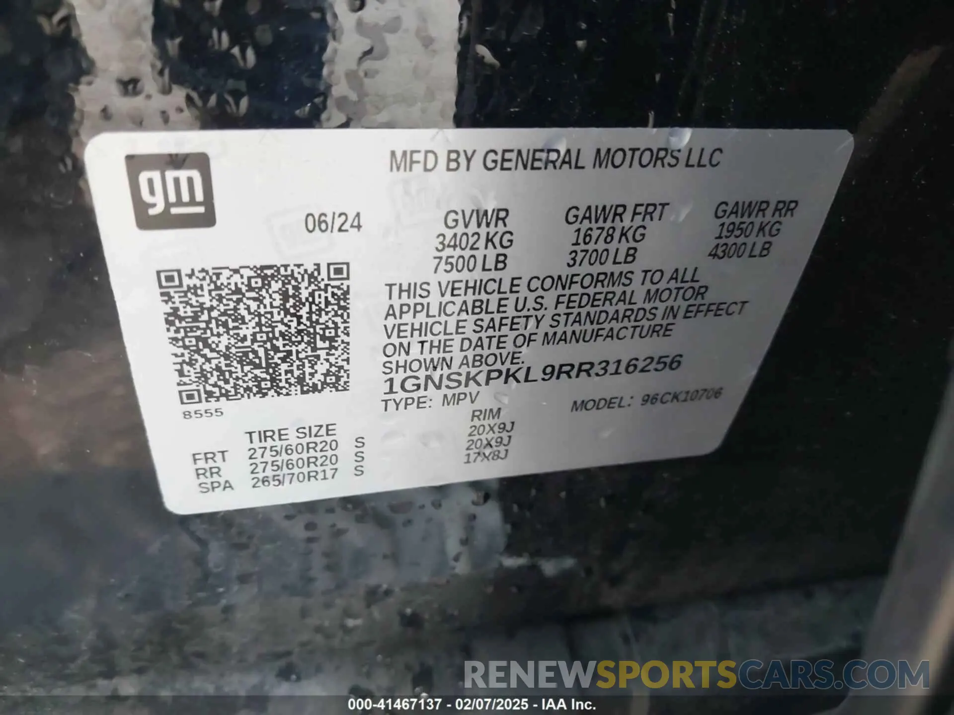 9 fotografías del automóvil dañado 1GNSKPKL9RR316256 CHEVROLET TAHOE 2024