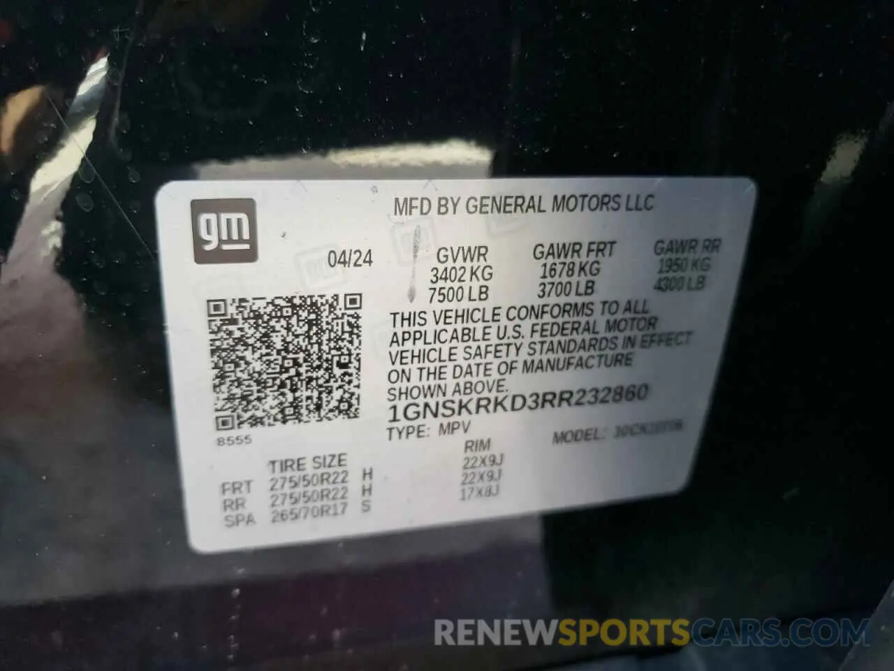 13 fotografías del automóvil dañado 1GNSKRKD3RR232860 CHEVROLET TAHOE 2024
