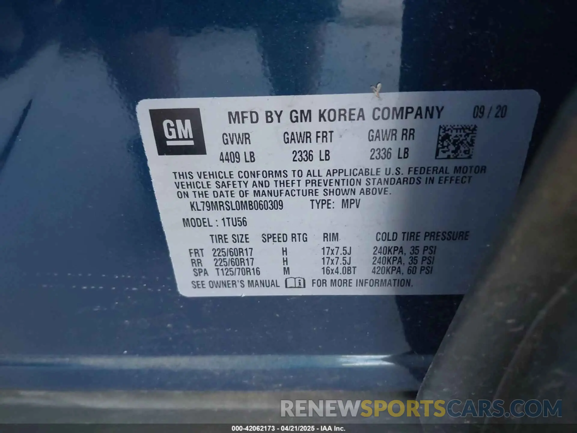9 fotografías del automóvil dañado KL79MRSL0MB060309 CHEVROLET TRAILBLAZER 2021