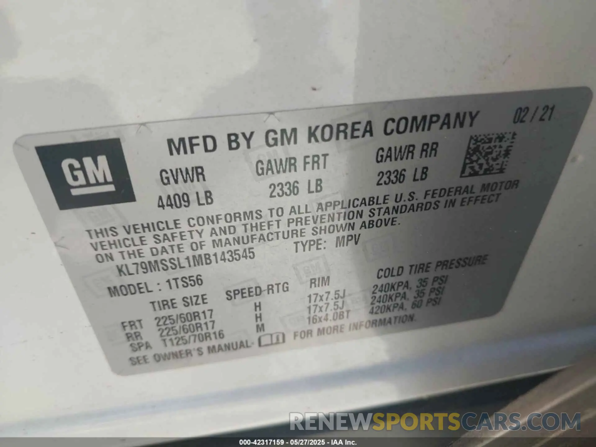 9 fotografías del automóvil dañado KL79MSSL1MB143545 CHEVROLET TRAILBLAZER 2021
