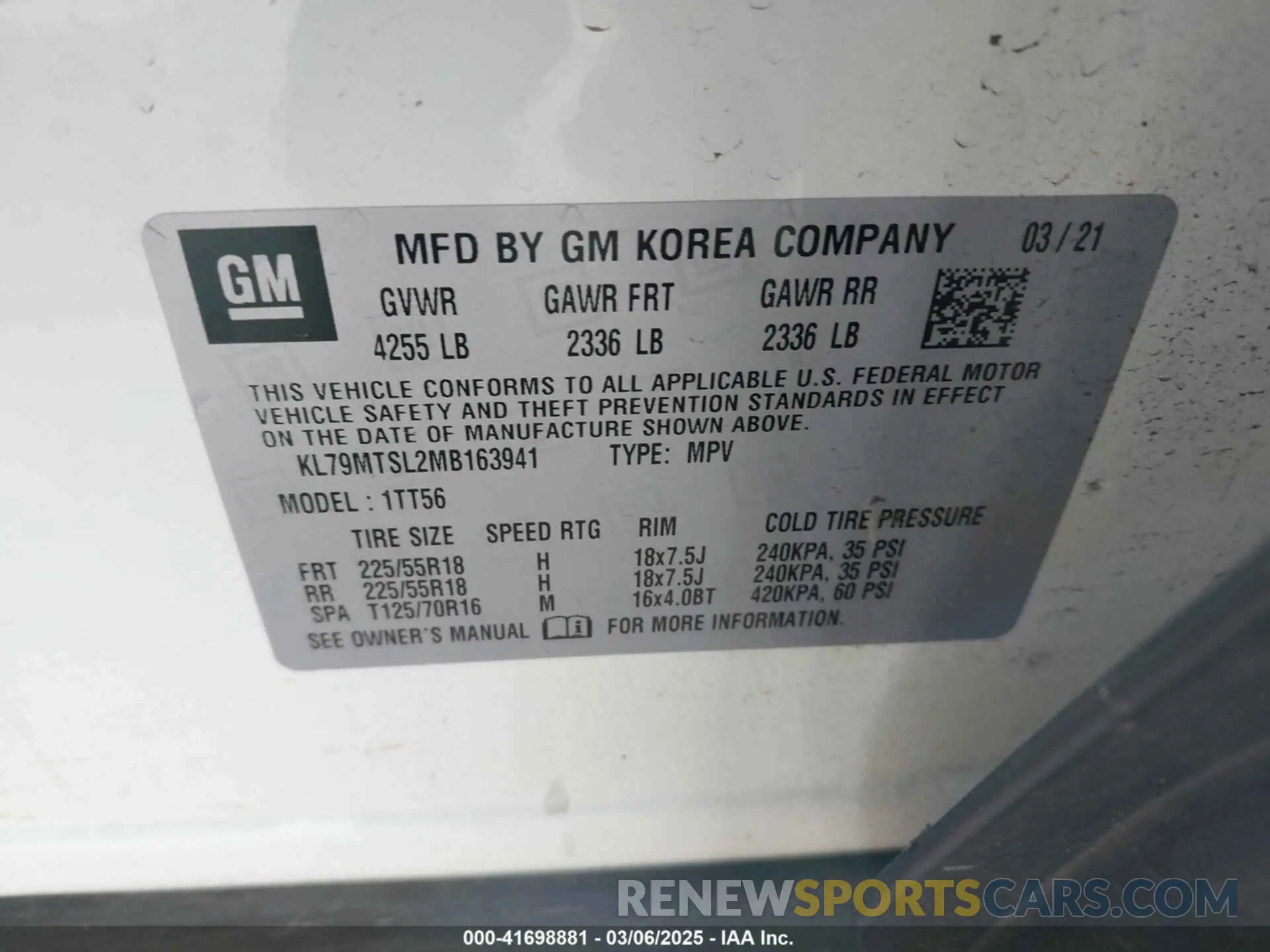 9 fotografías del automóvil dañado KL79MTSL2MB163941 CHEVROLET TRAILBLAZER 2021