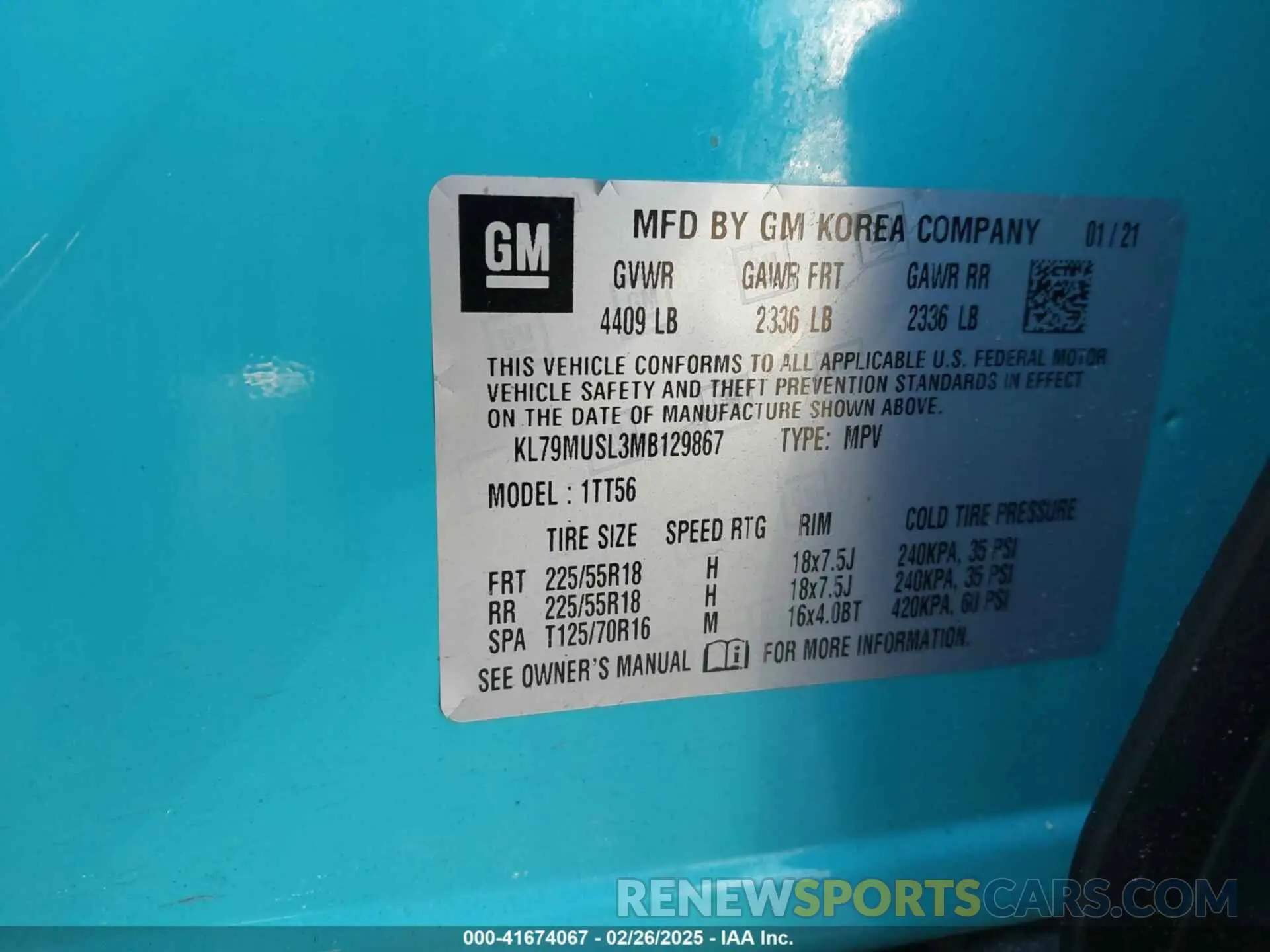 9 fotografías del automóvil dañado KL79MUSL3MB129867 CHEVROLET TRAILBLAZER 2021