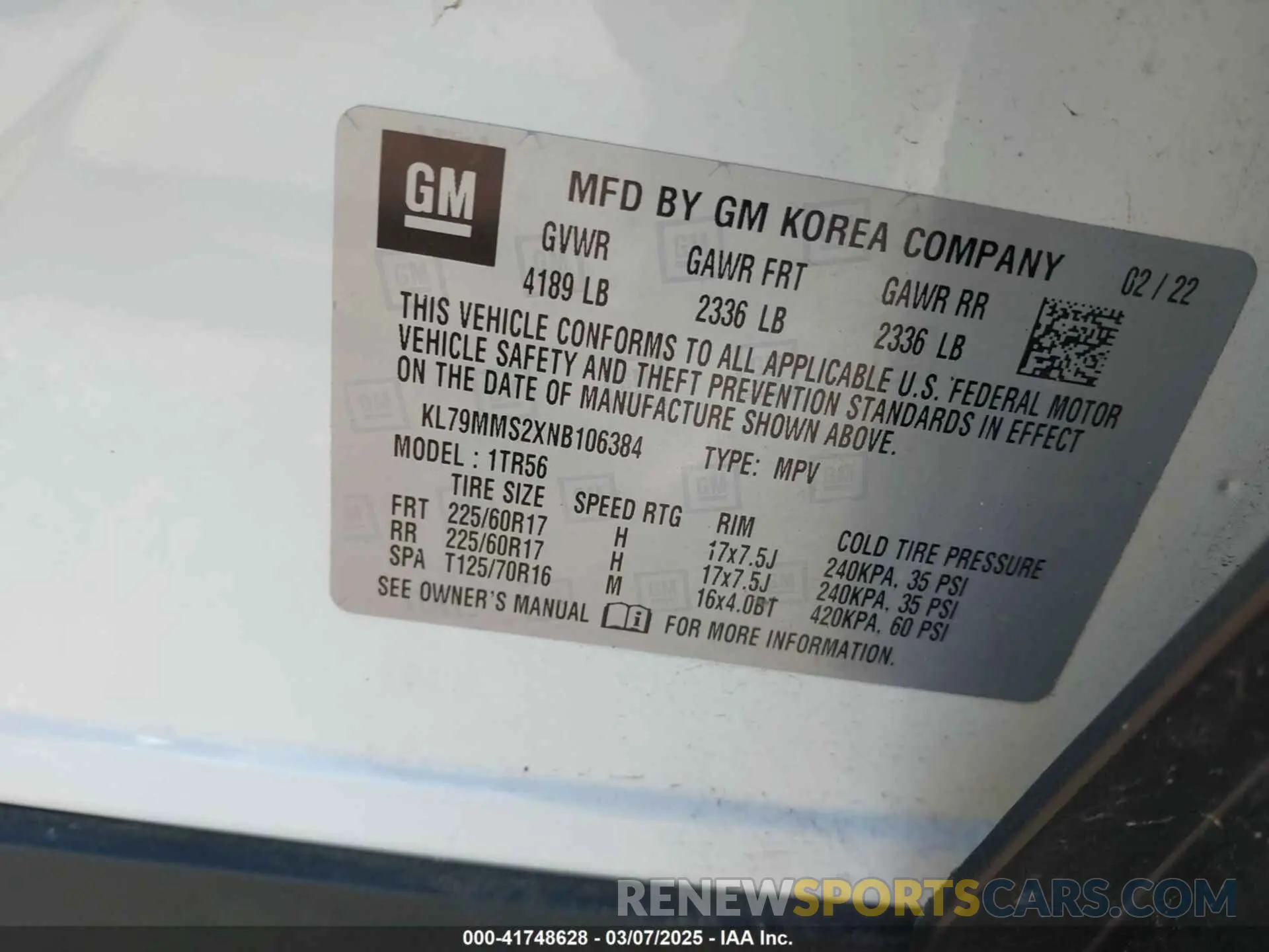 9 fotografías del automóvil dañado KL79MMS2XNB106384 CHEVROLET TRAILBLAZER 2022