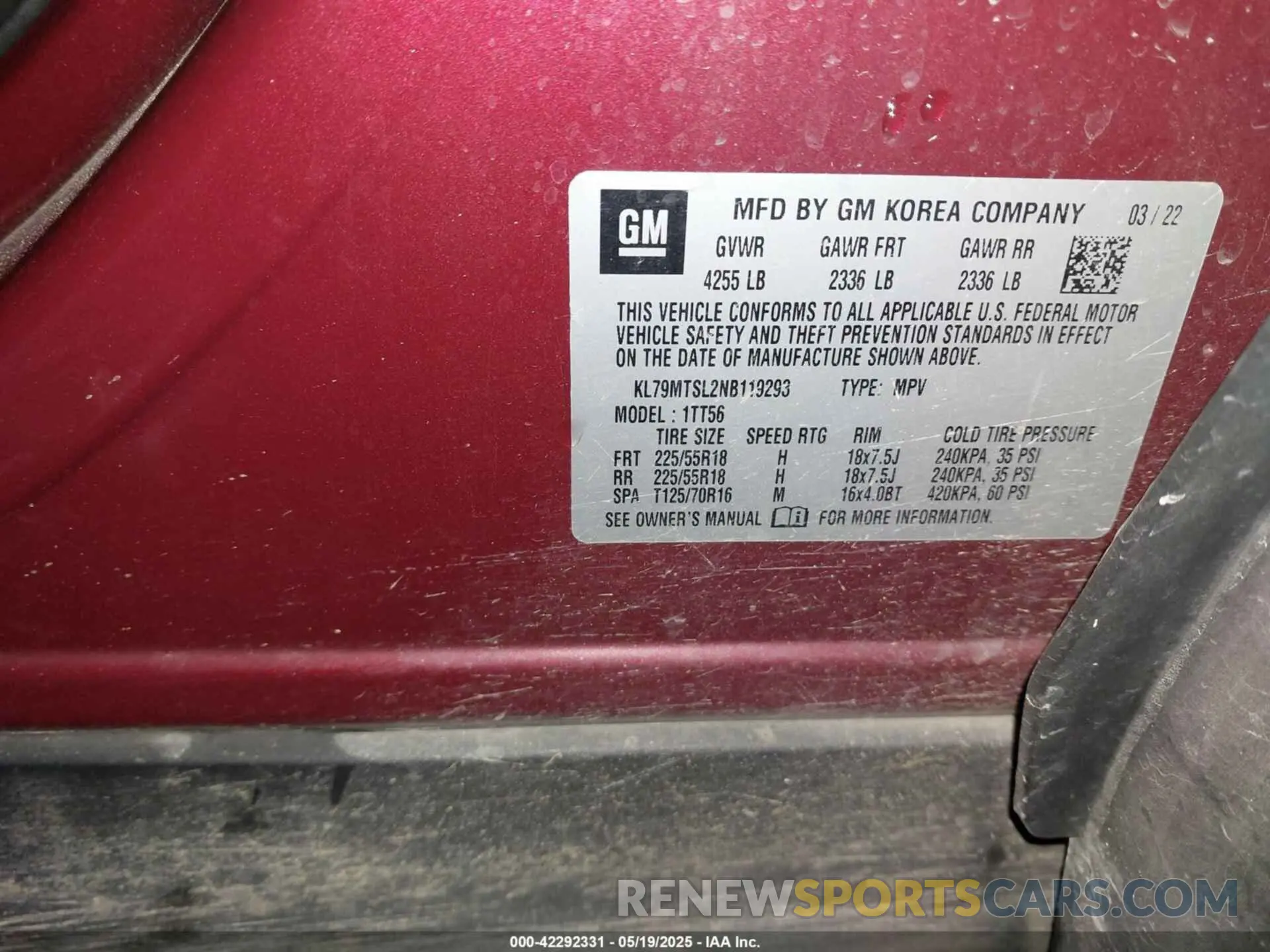 9 fotografías del automóvil dañado KL79MTSL2NB119293 CHEVROLET TRAILBLAZER 2022