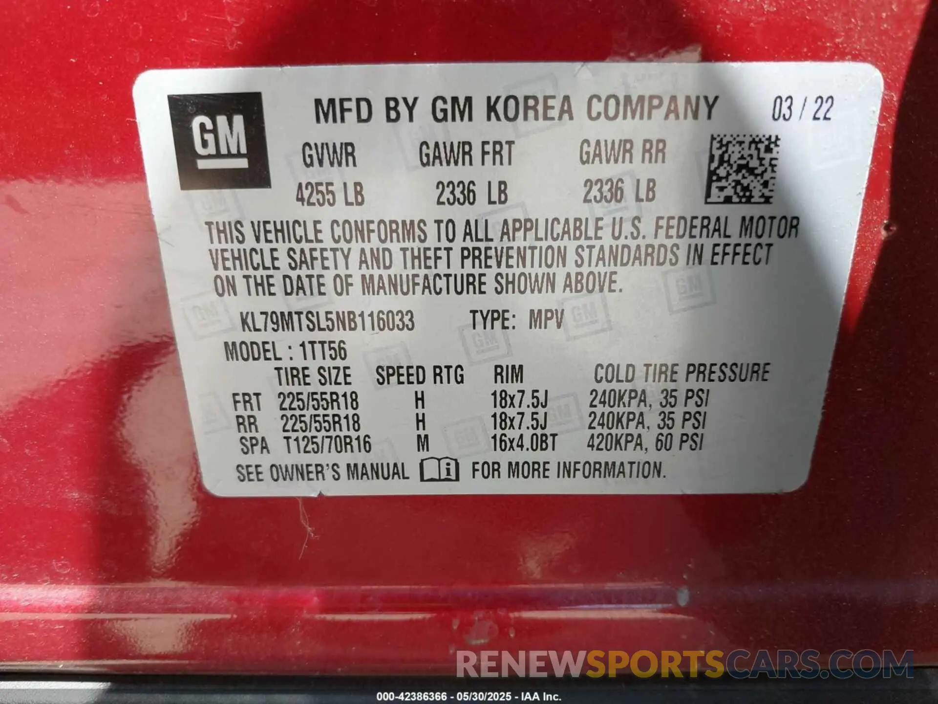 9 fotografías del automóvil dañado KL79MTSL5NB116033 CHEVROLET TRAILBLAZER 2022