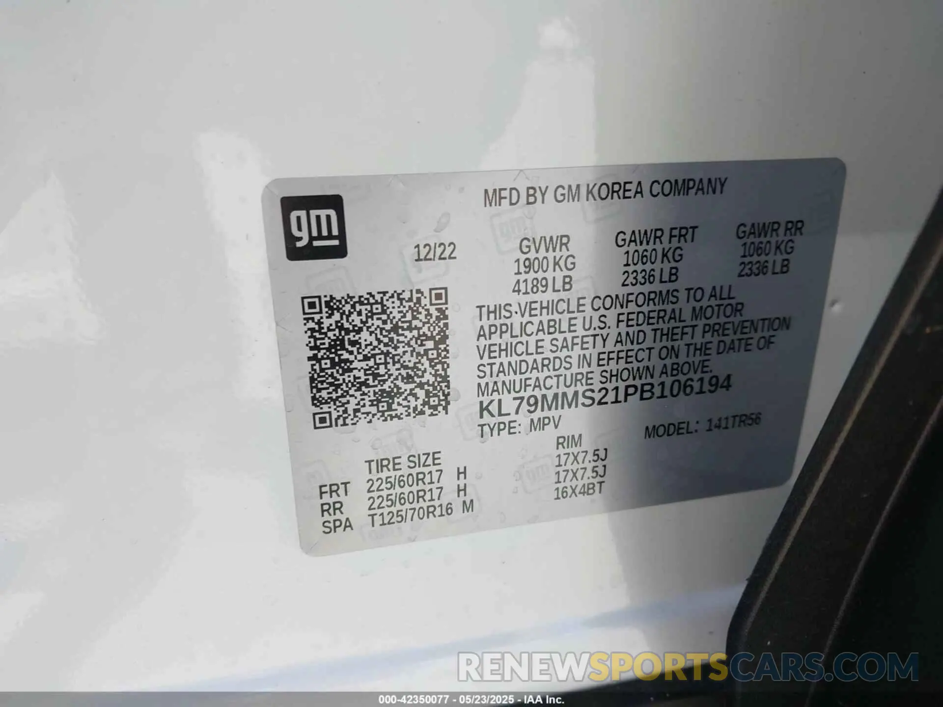 9 fotografías del automóvil dañado KL79MMS21PB106194 CHEVROLET TRAILBLAZER 2023