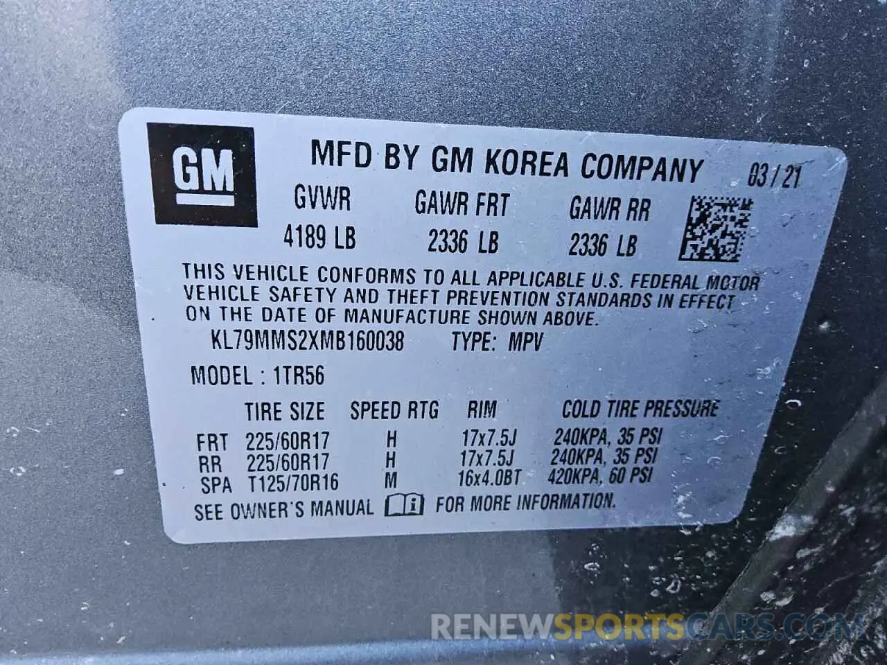 13 fotografías del automóvil dañado KL79MMS2XMB160038 CHEVROLET TRAILBLZR 2021