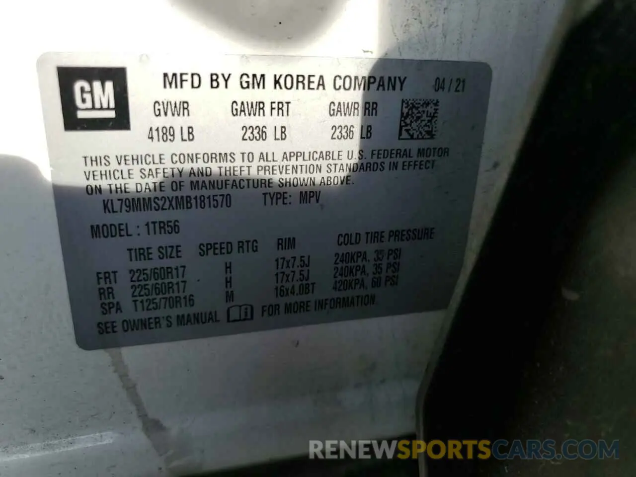 13 fotografías del automóvil dañado KL79MMS2XMB181570 CHEVROLET TRAILBLZR 2021