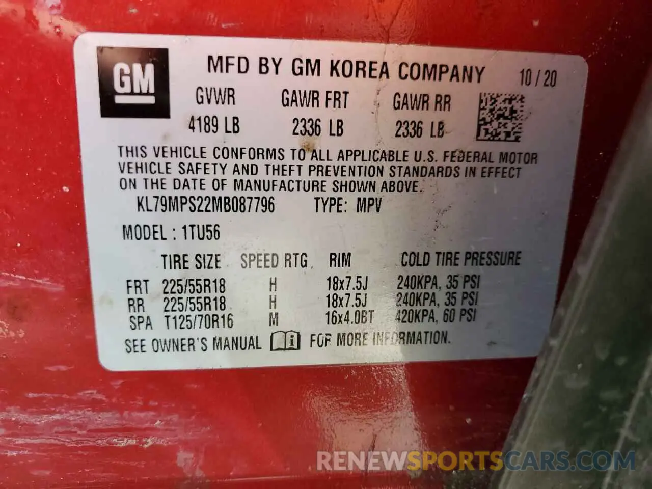 13 fotografías del automóvil dañado KL79MPS22MB087796 CHEVROLET TRAILBLZR 2021