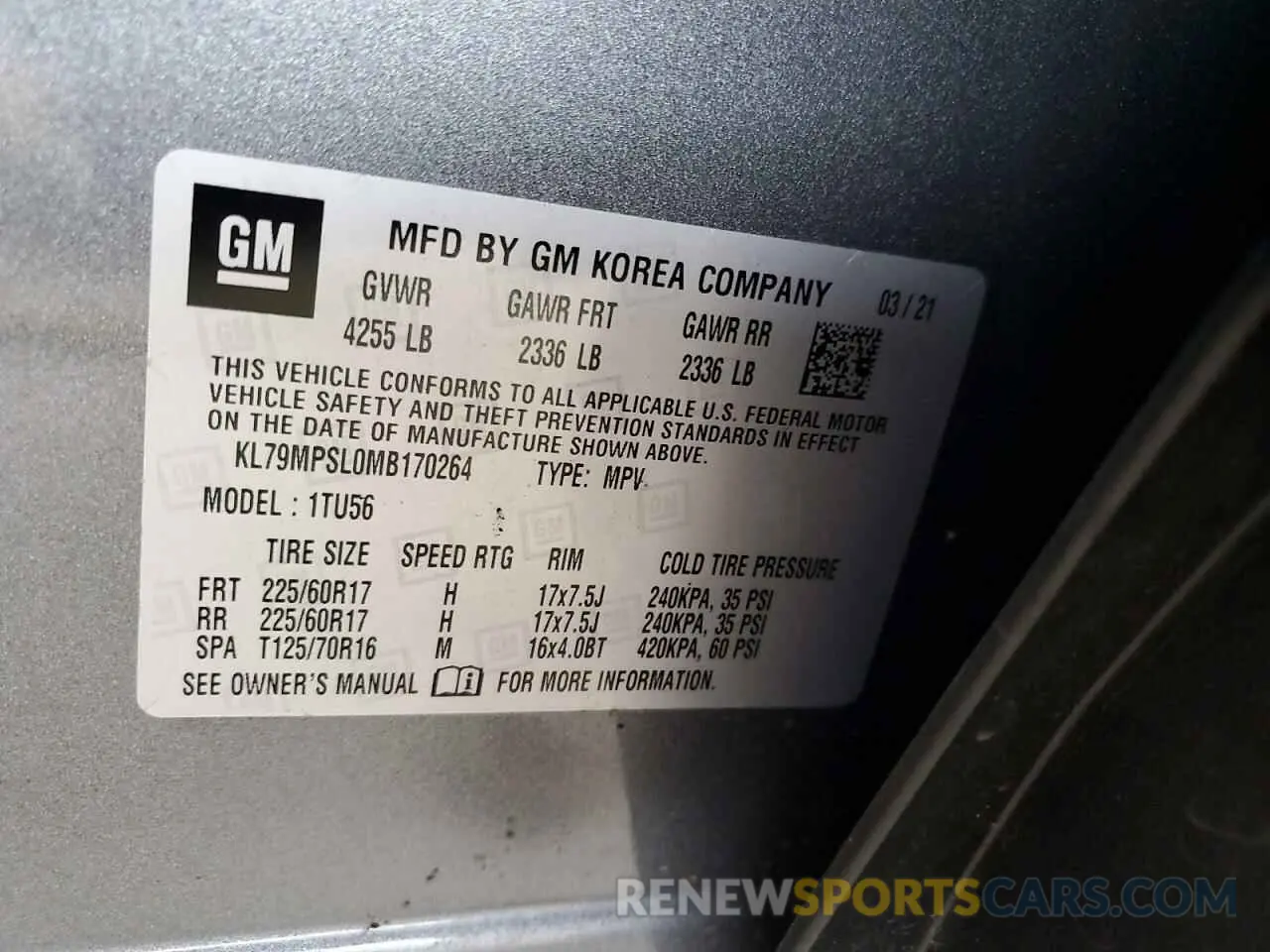 12 fotografías del automóvil dañado KL79MPSL0MB170264 CHEVROLET TRAILBLZR 2021