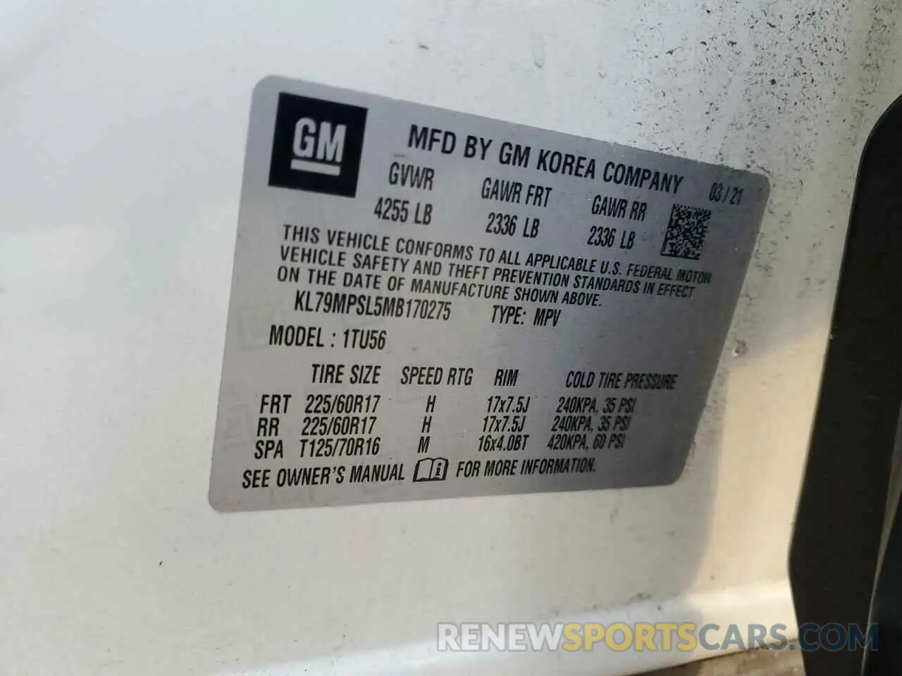 15 fotografías del automóvil dañado KL79MPSL5MB170275 CHEVROLET TRAILBLZR 2021
