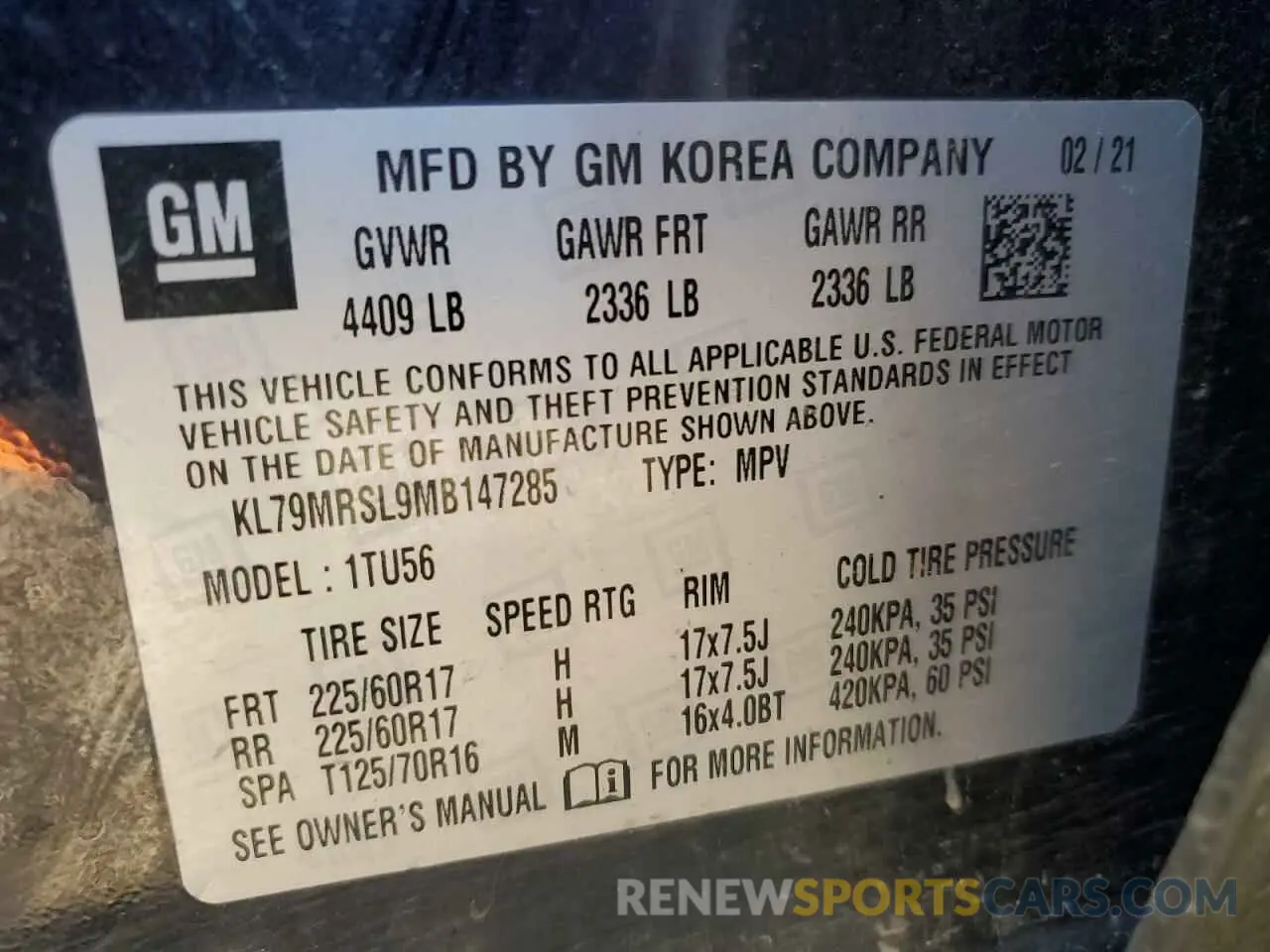 14 fotografías del automóvil dañado KL79MRSL9MB147285 CHEVROLET TRAILBLZR 2021