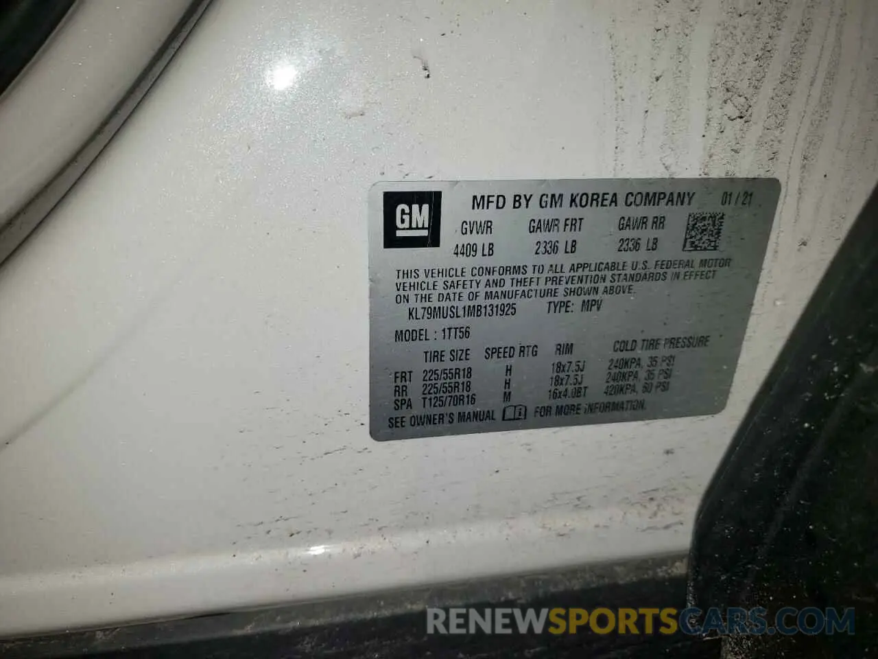 12 fotografías del automóvil dañado KL79MUSL1MB131925 CHEVROLET TRAILBLZR 2021