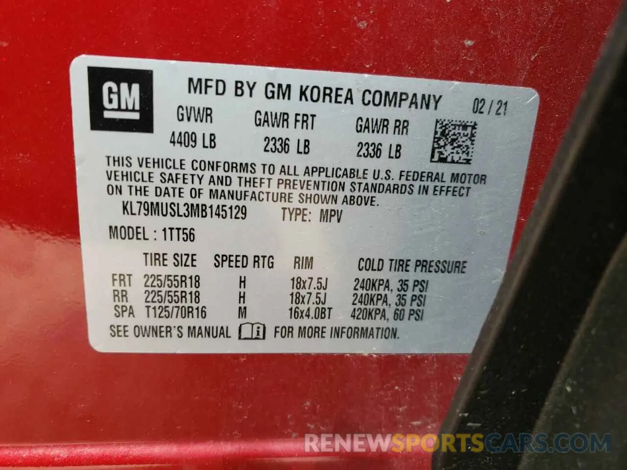 13 fotografías del automóvil dañado KL79MUSL3MB145129 CHEVROLET TRAILBLZR 2021