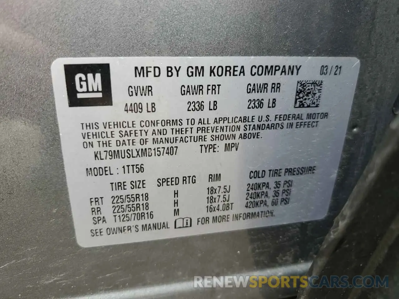 14 fotografías del automóvil dañado KL79MUSLXMB157407 CHEVROLET TRAILBLZR 2021