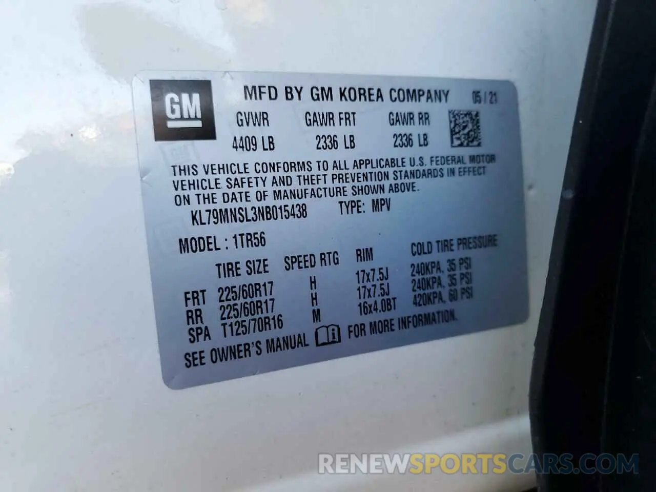 13 fotografías del automóvil dañado KL79MNSL3NB015438 CHEVROLET TRAILBLZR 2022