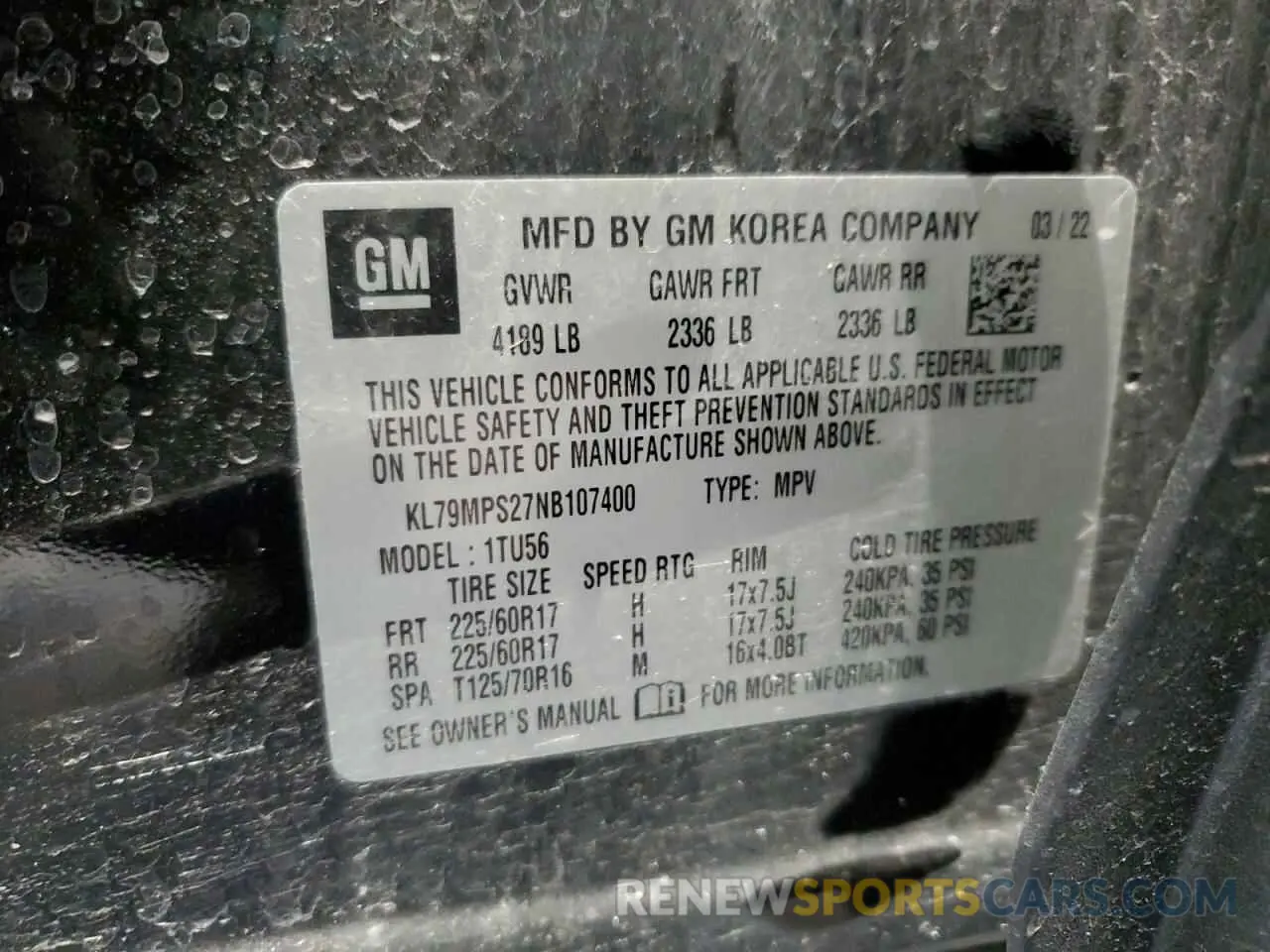 13 fotografías del automóvil dañado KL79MPS27NB107400 CHEVROLET TRAILBLZR 2022