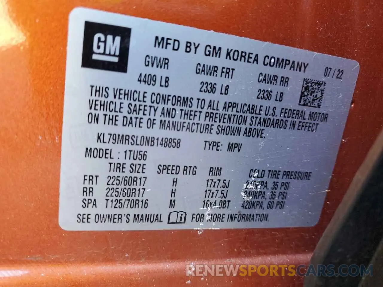 14 fotografías del automóvil dañado KL79MRSL0NB148858 CHEVROLET TRAILBLZR 2022