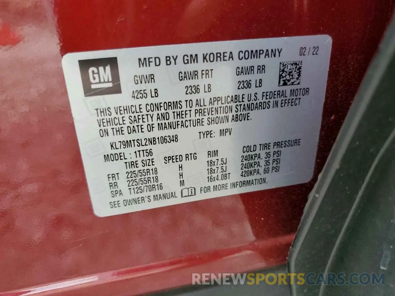 13 fotografías del automóvil dañado KL79MTSL2NB106348 CHEVROLET TRAILBLZR 2022