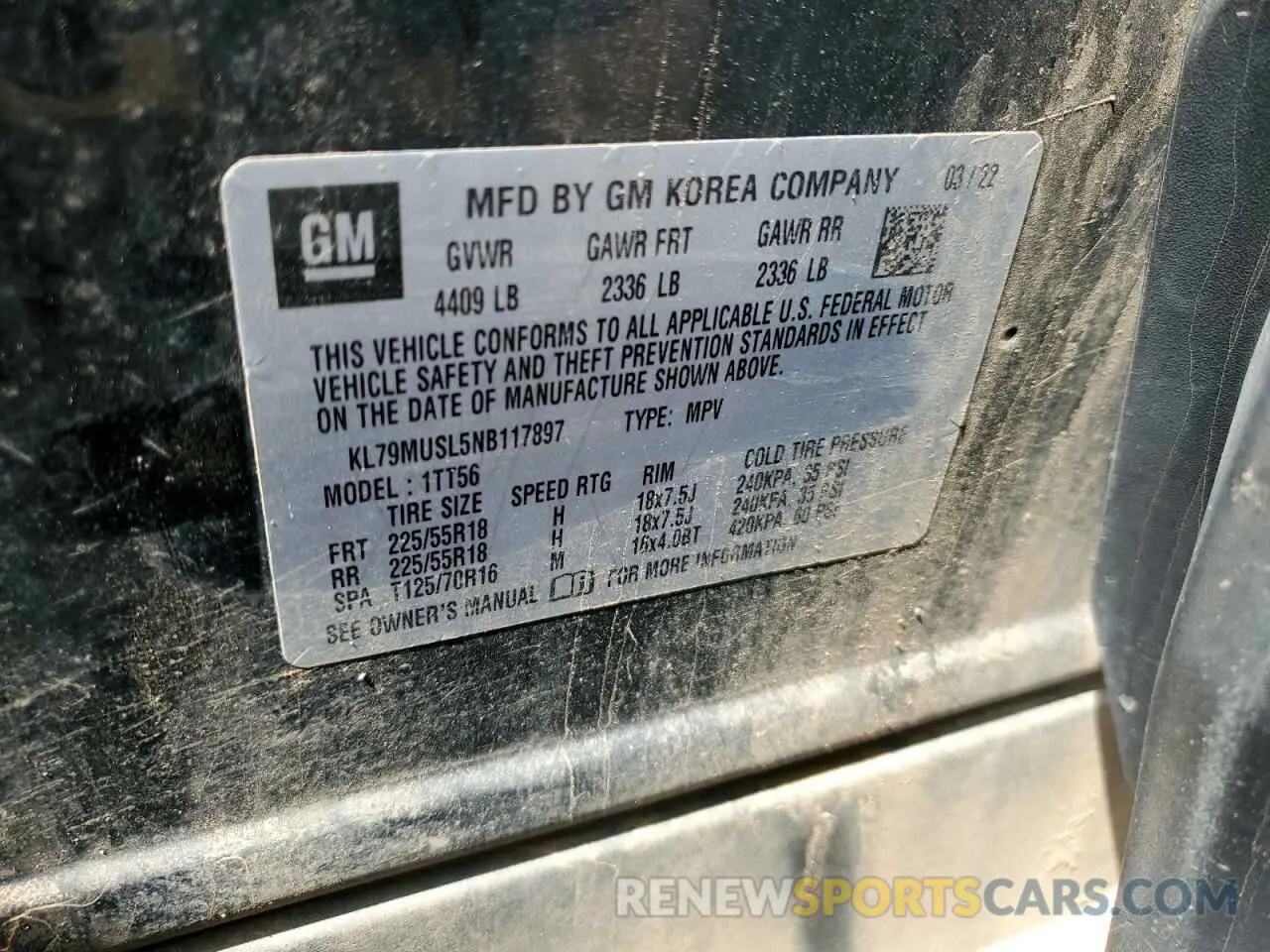 14 fotografías del automóvil dañado KL79MUSL5NB117897 CHEVROLET TRAILBLZR 2022