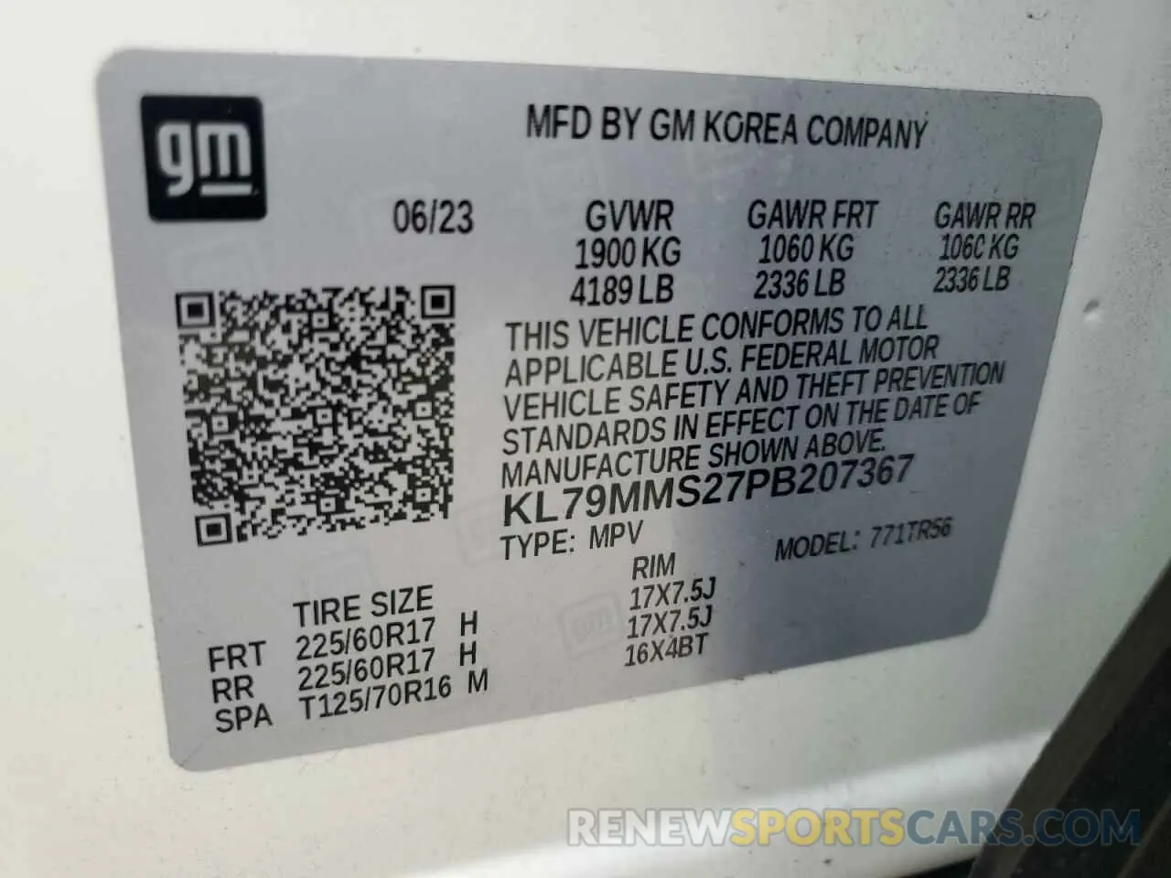 12 fotografías del automóvil dañado KL79MMS27PB207367 CHEVROLET TRAILBLZR 2023
