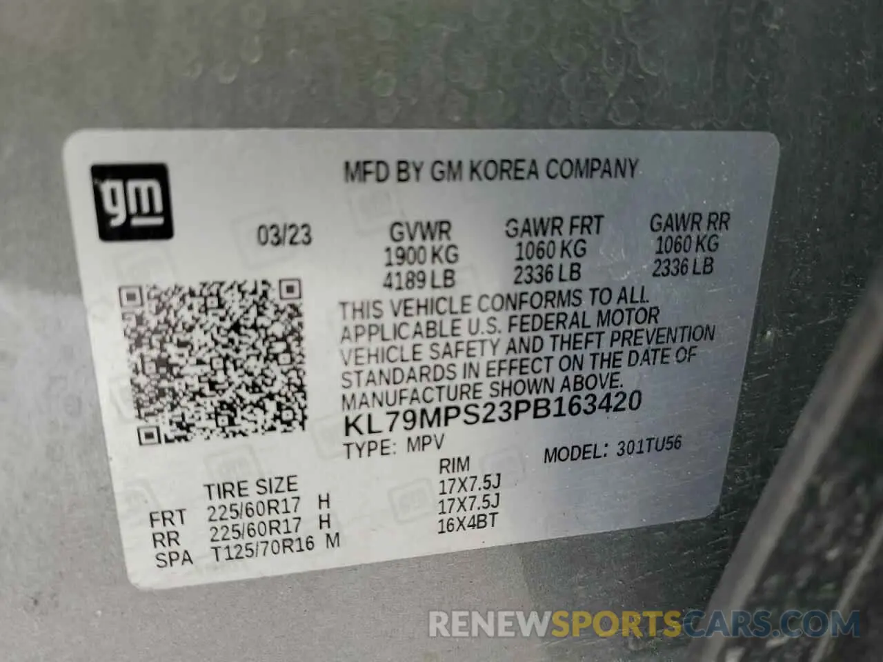 15 fotografías del automóvil dañado KL79MPS23PB163420 CHEVROLET TRAILBLZR 2023