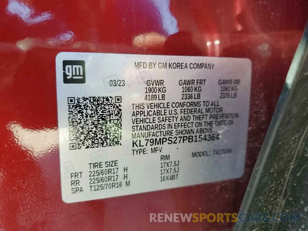 16 fotografías del automóvil dañado KL79MPS27PB154364 CHEVROLET TRAILBLZR 2023