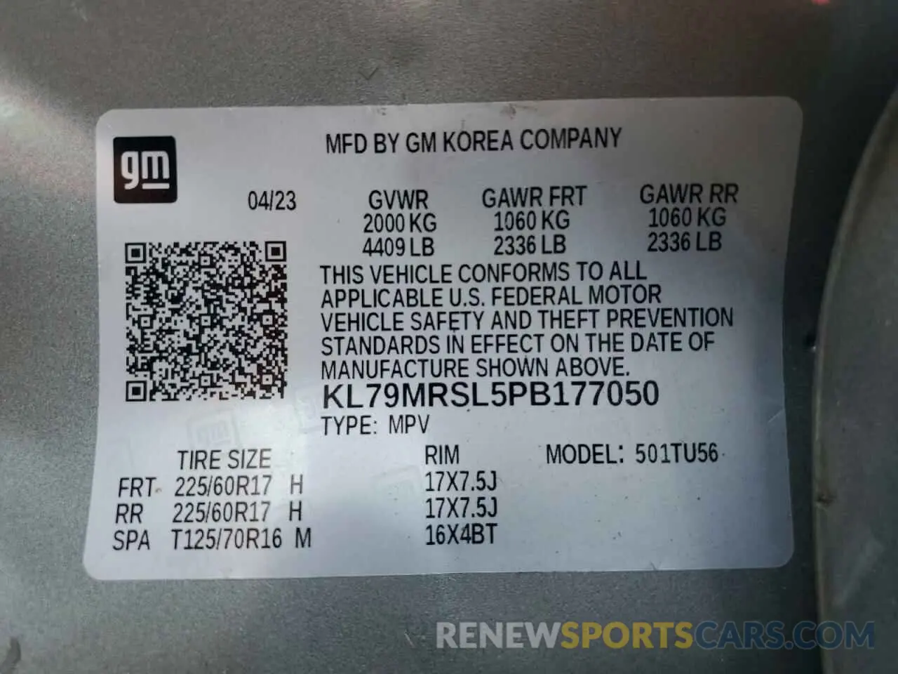 15 fotografías del automóvil dañado KL79MRSL5PB177050 CHEVROLET TRAILBLZR 2023
