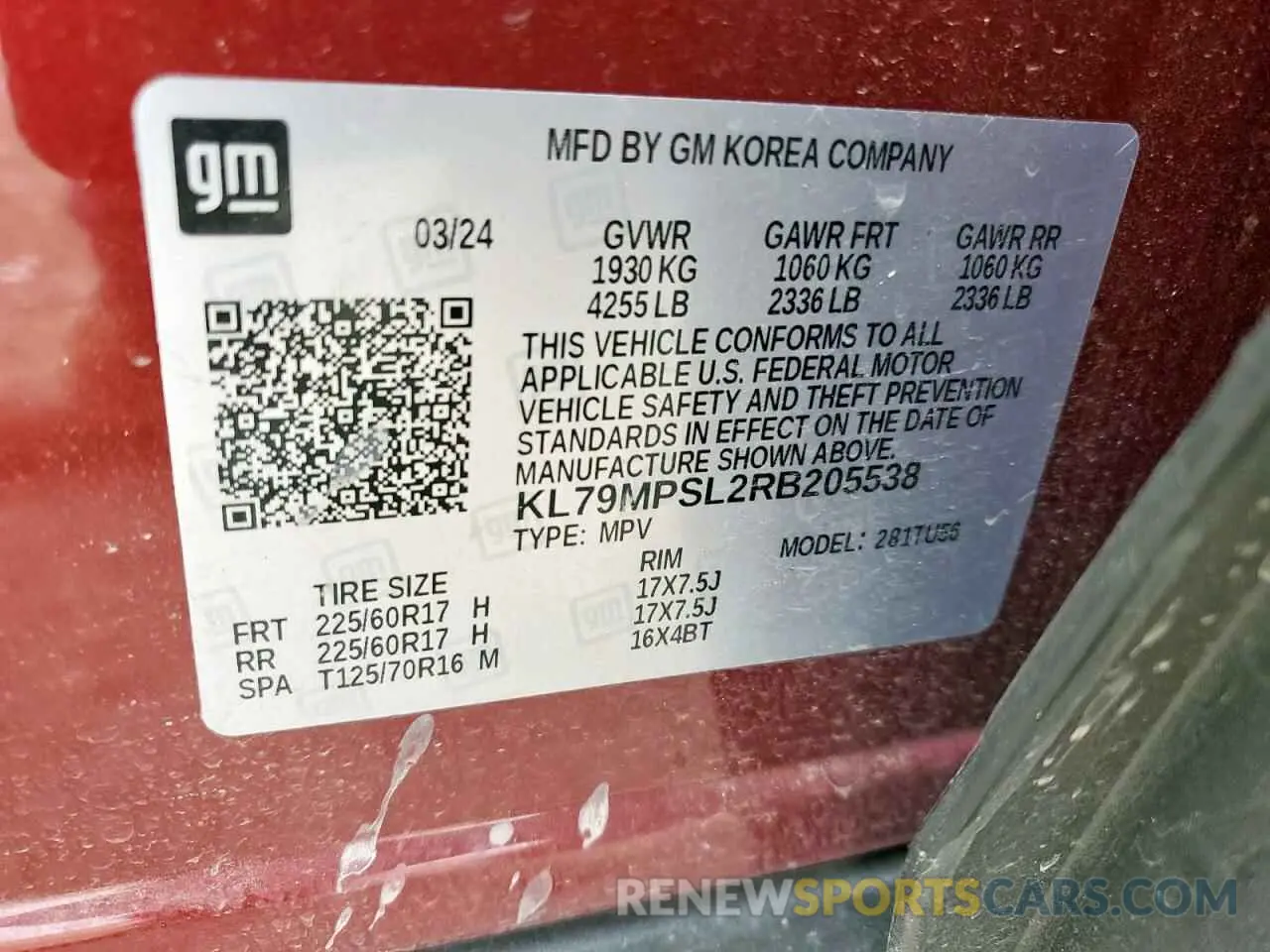 13 fotografías del automóvil dañado KL79MPSL2RB205538 CHEVROLET TRAILBLZR 2024