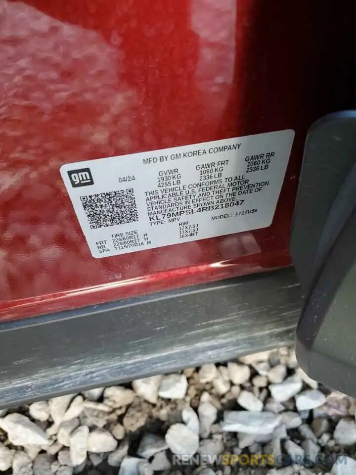 16 fotografías del automóvil dañado KL79MPSL4RB218047 CHEVROLET TRAILBLZR 2024