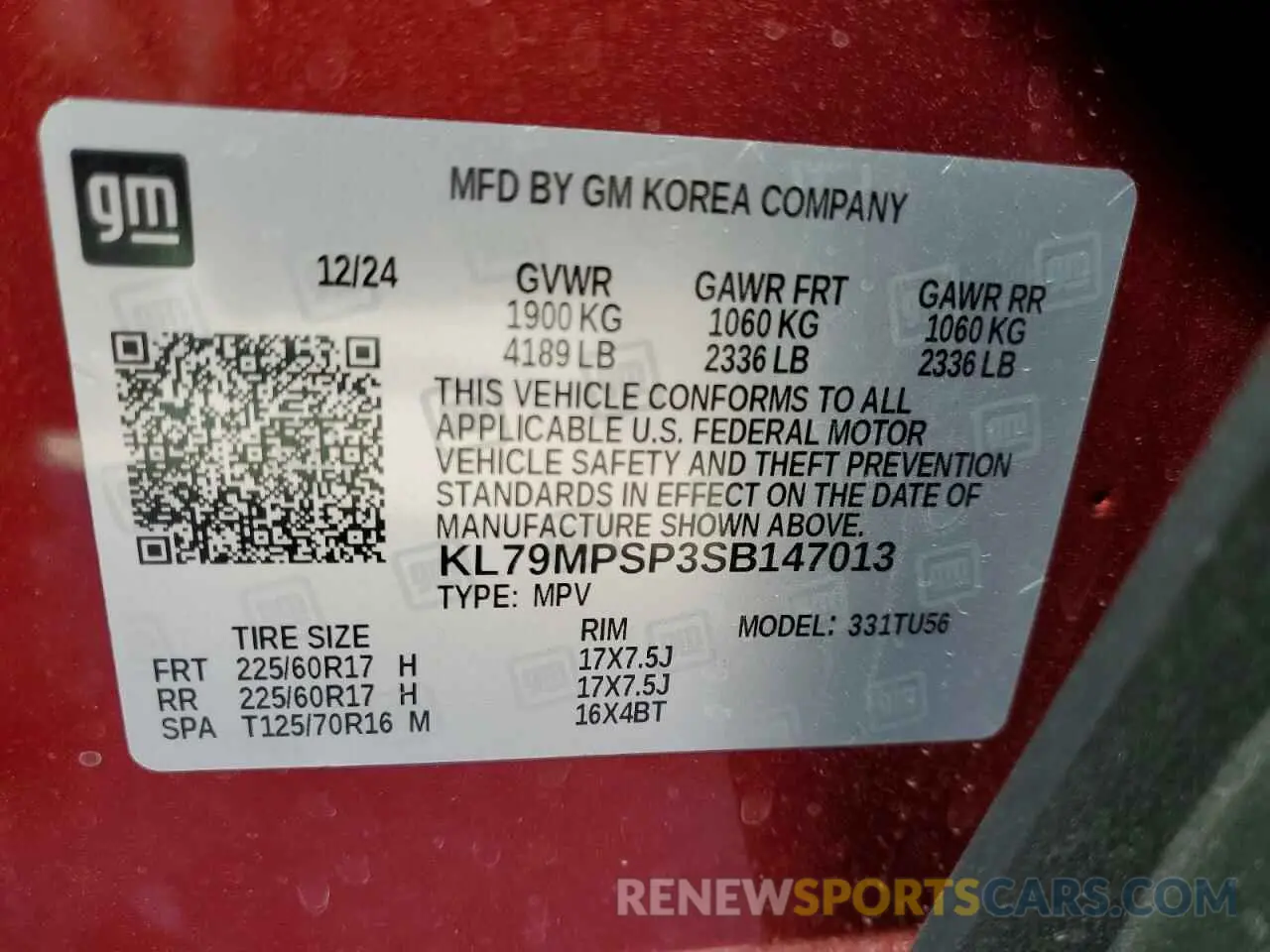 13 fotografías del automóvil dañado KL79MPSP3SB147013 CHEVROLET TRAILBLZR 2025