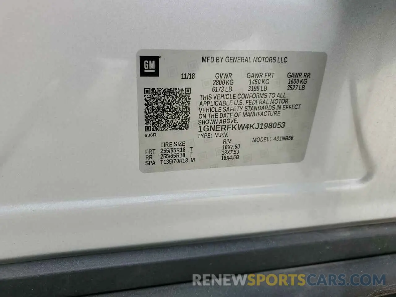 14 fotografías del automóvil dañado 1GNERFKW4KJ198053 CHEVROLET TRAVERSE 2019