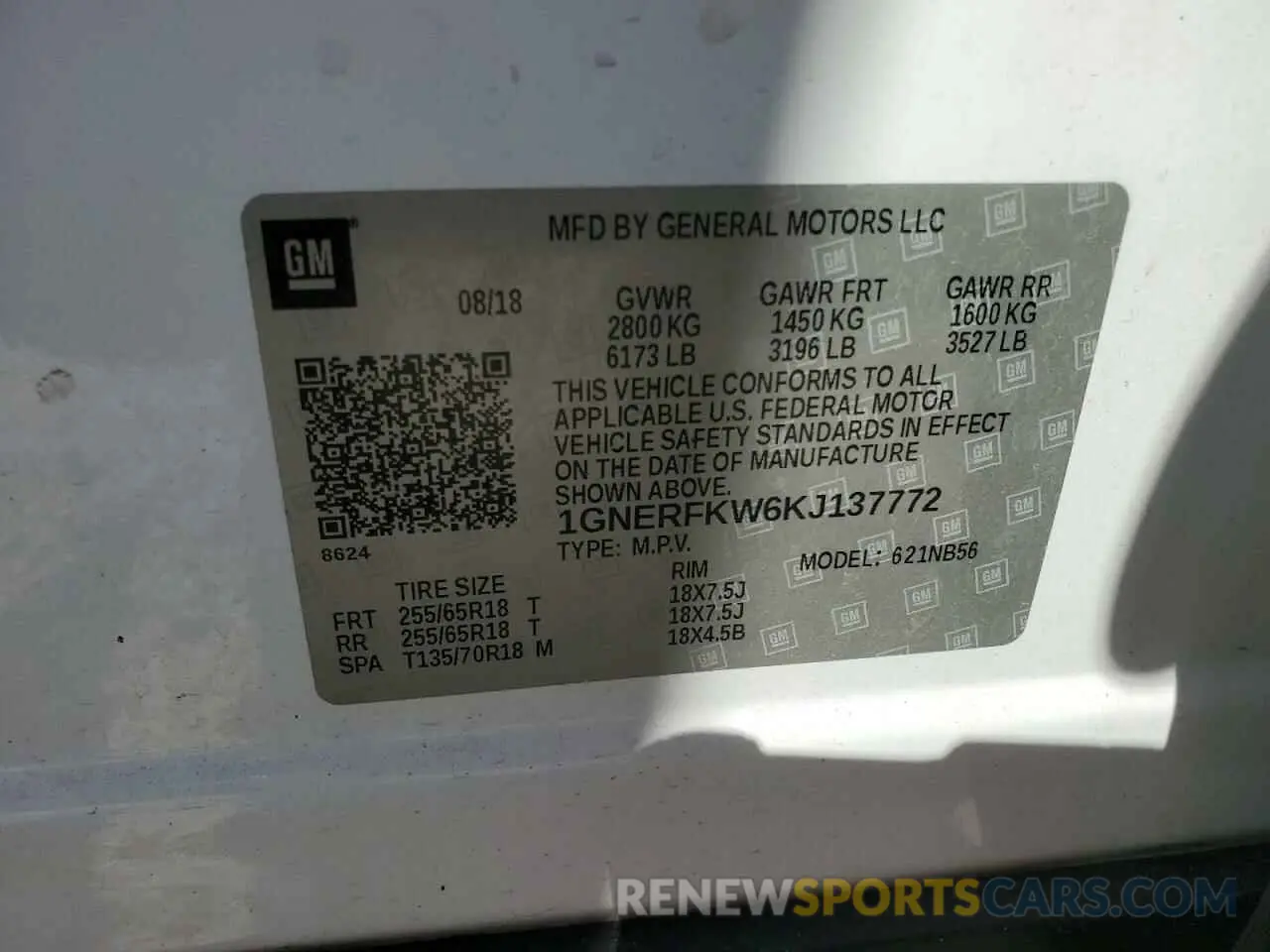 13 fotografías del automóvil dañado 1GNERFKW6KJ137772 CHEVROLET TRAVERSE 2019