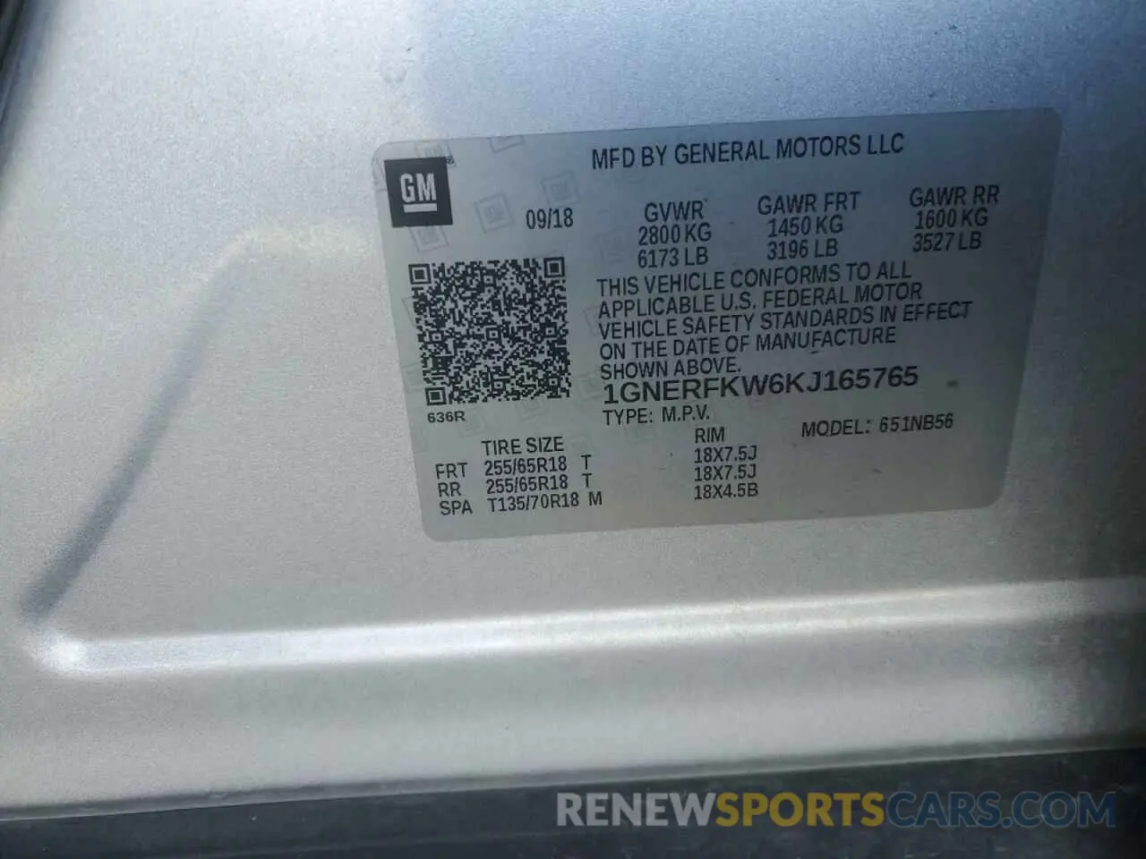 12 fotografías del automóvil dañado 1GNERFKW6KJ165765 CHEVROLET TRAVERSE 2019