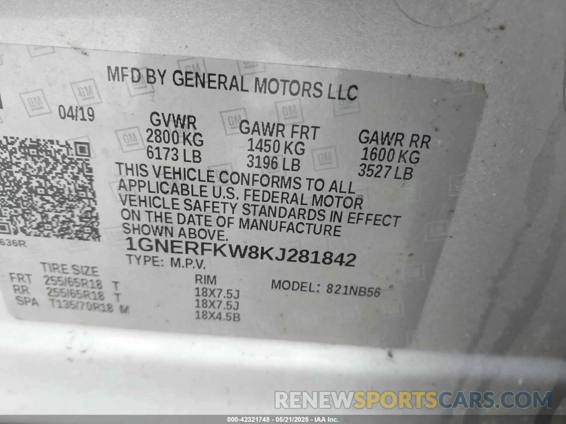 9 fotografías del automóvil dañado 1GNERFKW8KJ281842 CHEVROLET TRAVERSE 2019