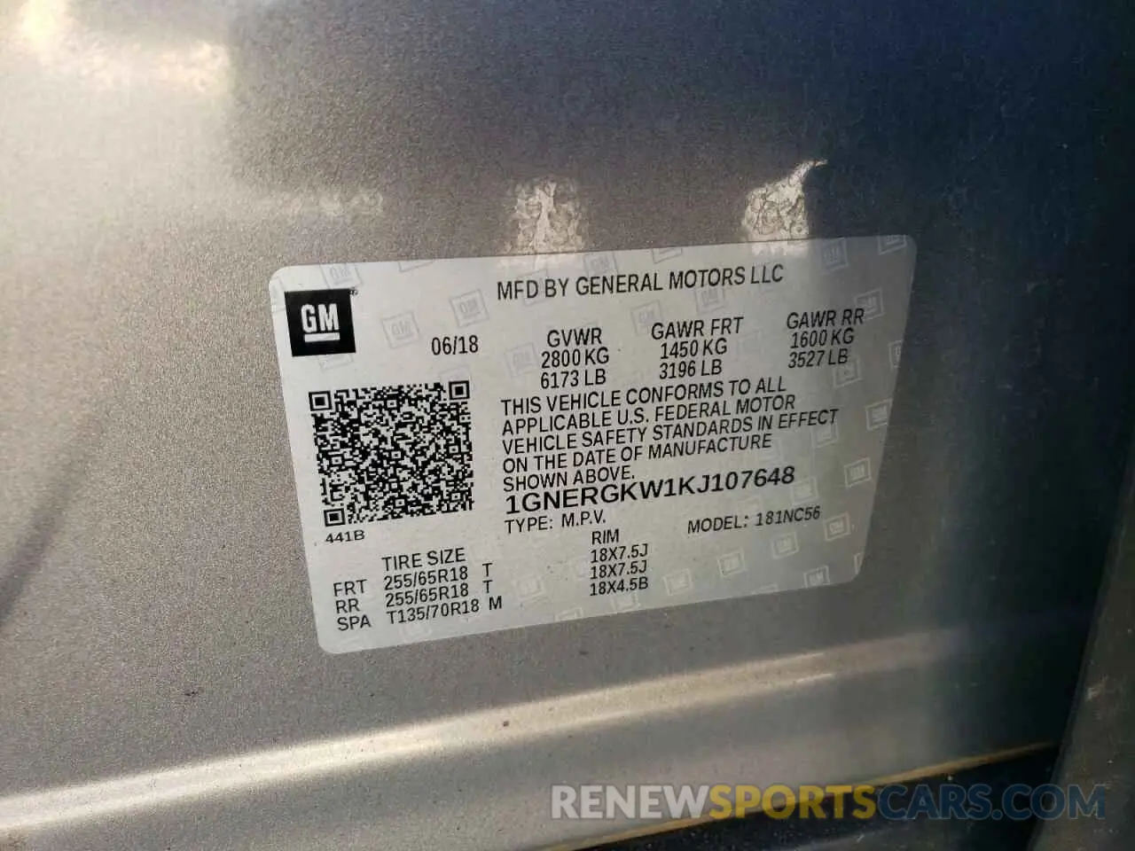 13 fotografías del automóvil dañado 1GNERGKW1KJ107648 CHEVROLET TRAVERSE 2019